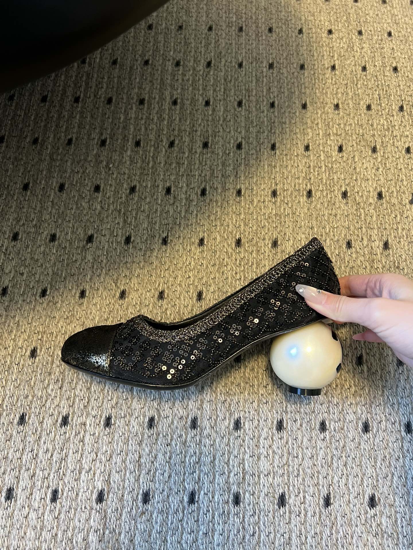 CC 26s High Heels Pump 50 Black Mesh Leather 627207