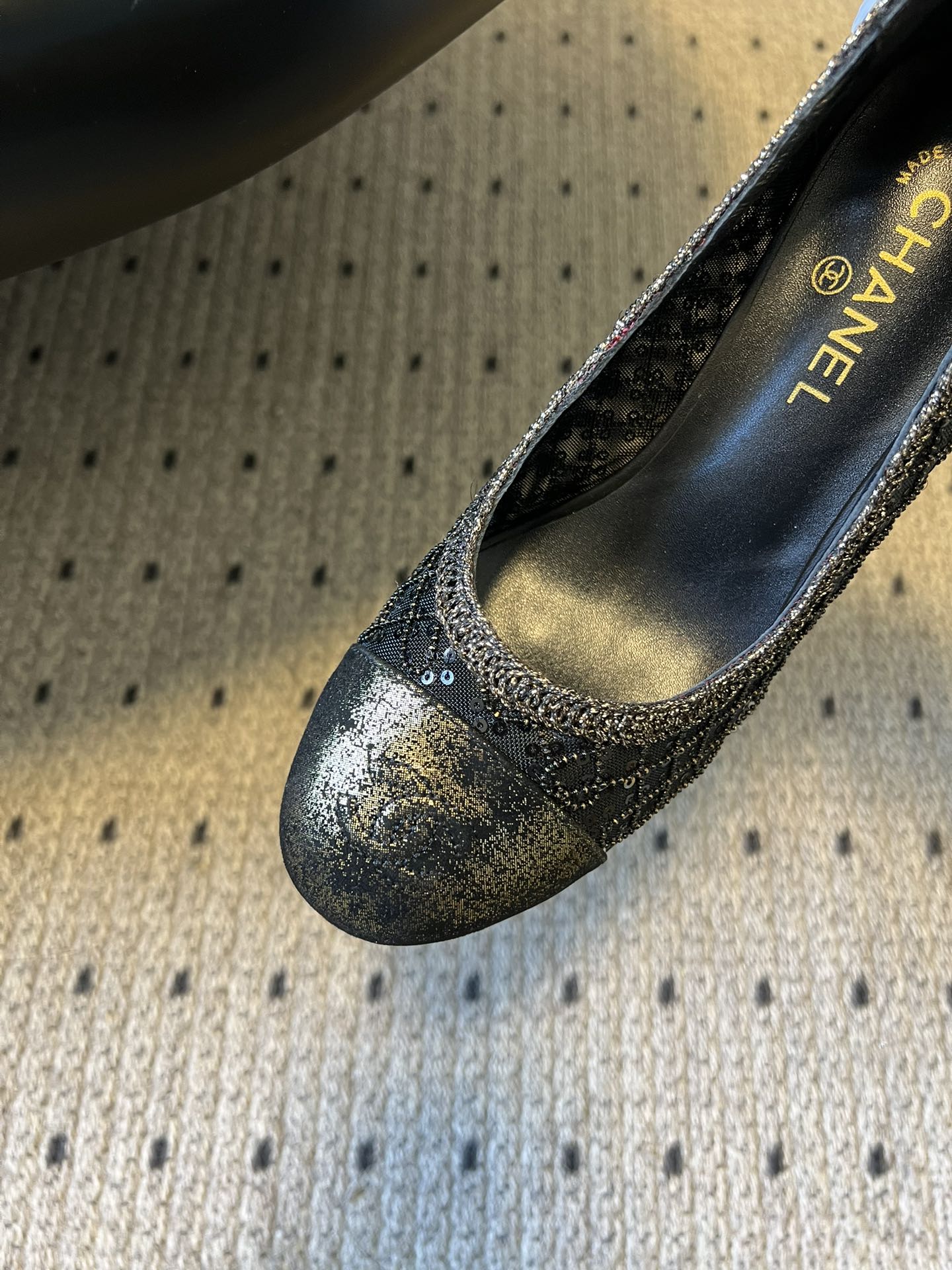 CC 26s High Heels Pump 50 Black Mesh Leather 627207