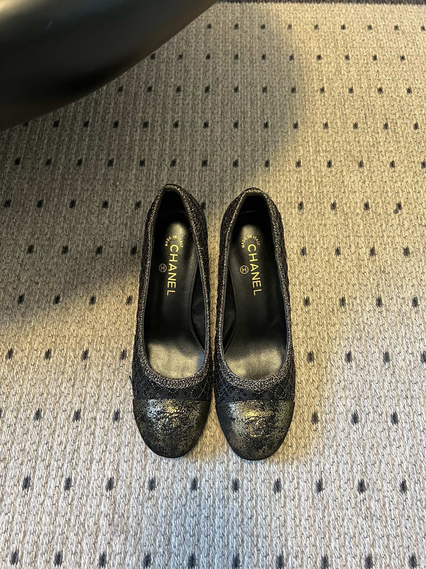 CC 26s High Heels Pump 50 Black Mesh Leather 627207