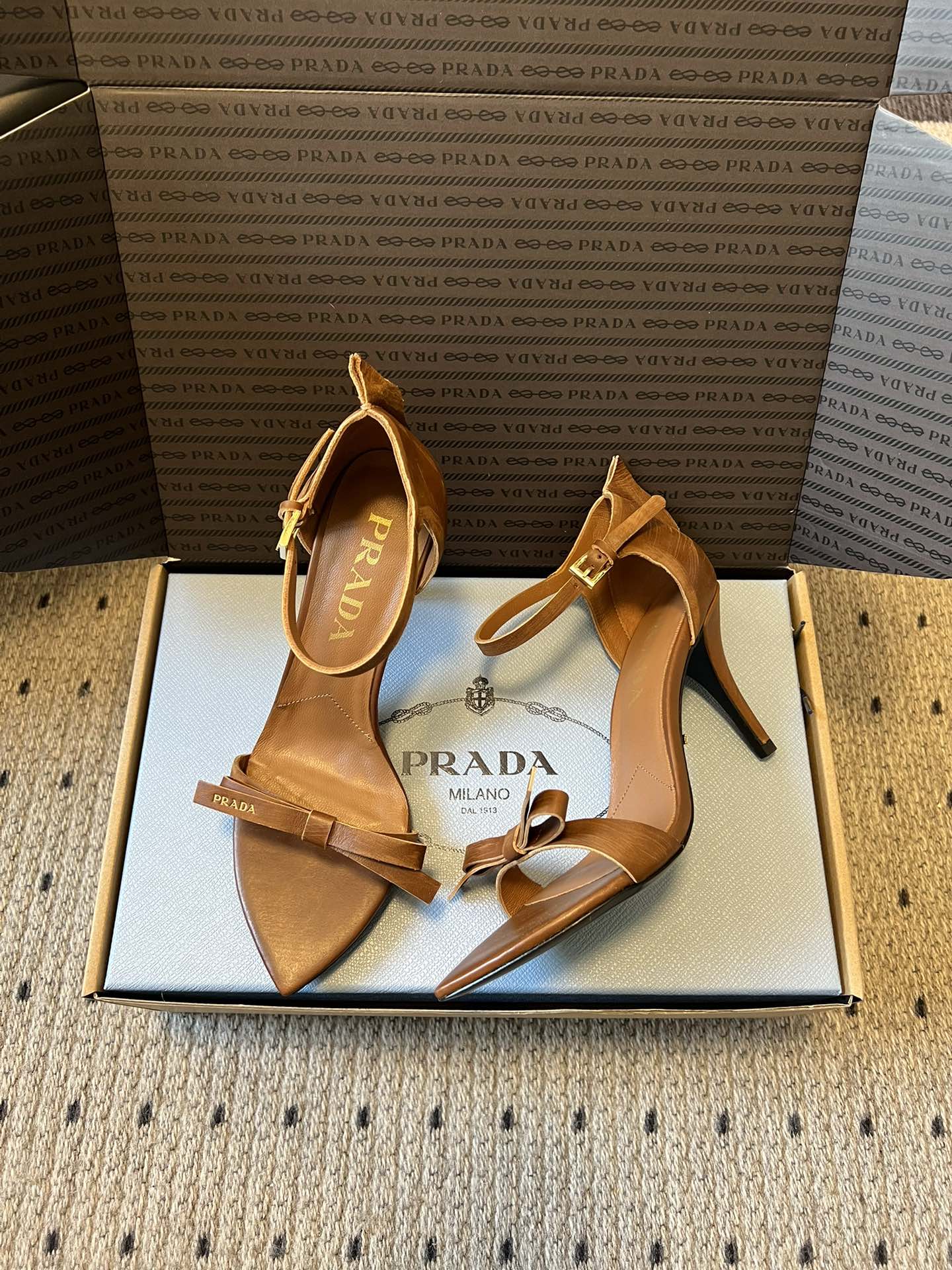 PRA 26S High-Heeled Sandals 75 Camel Brown Cowhide 627443