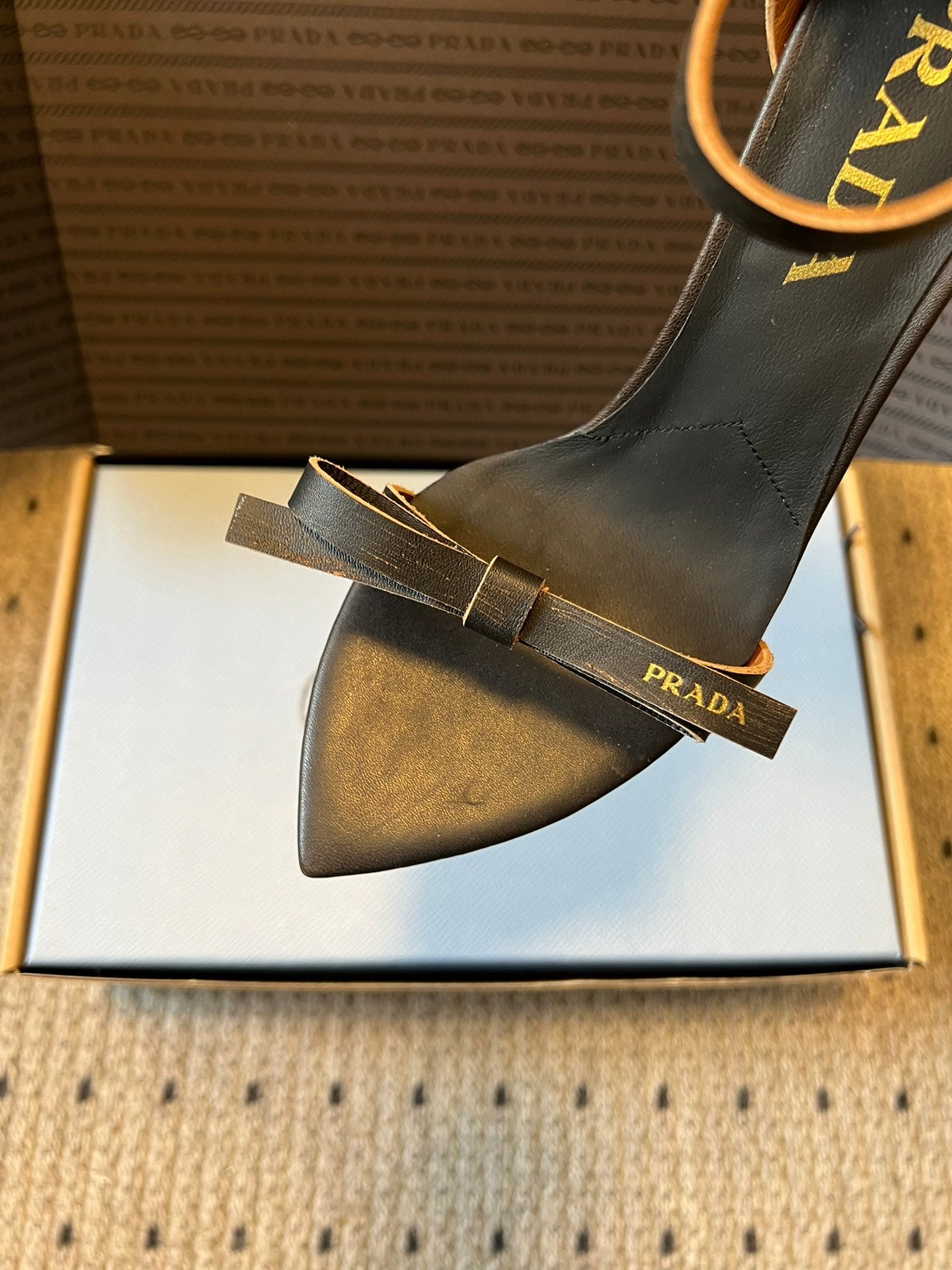 PRA 26S High-Heeled Sandals 75 Black Brown Cowhide 627444