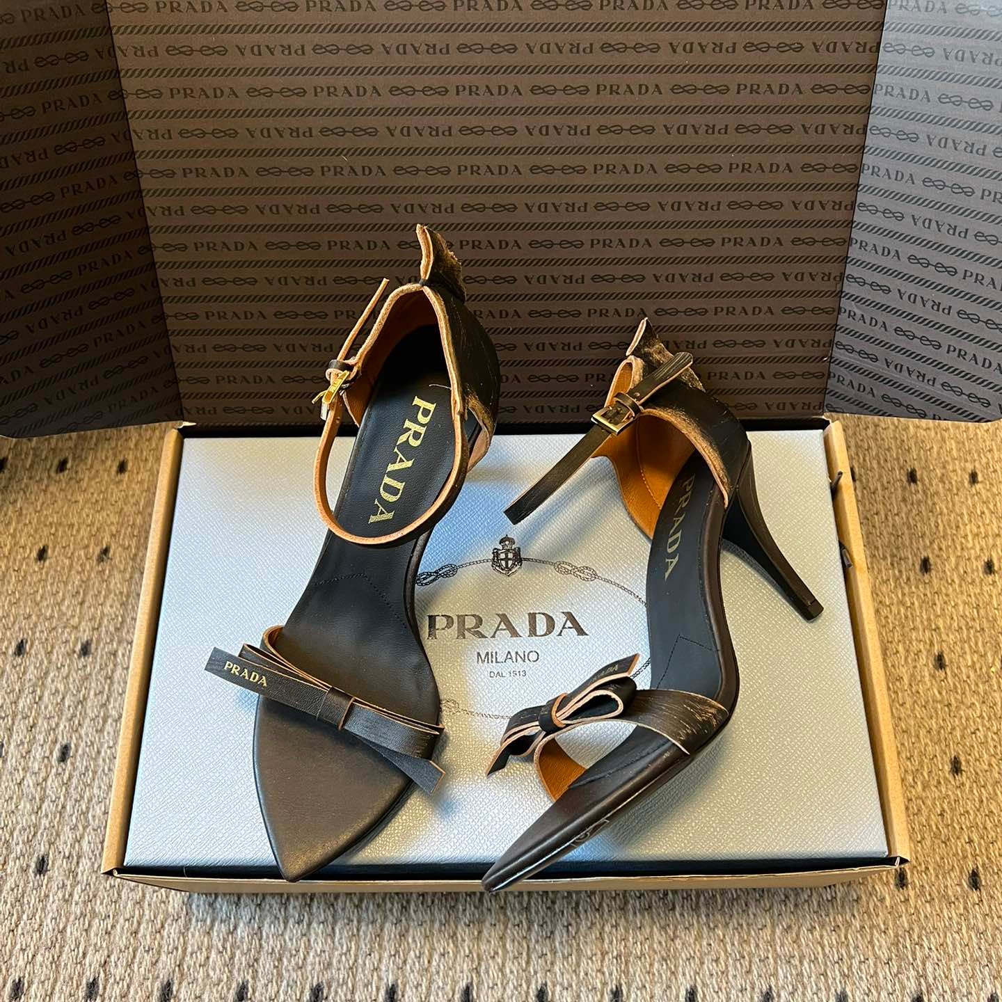 PRA 26S High-Heeled Sandals 75 Black Brown Cowhide 627444