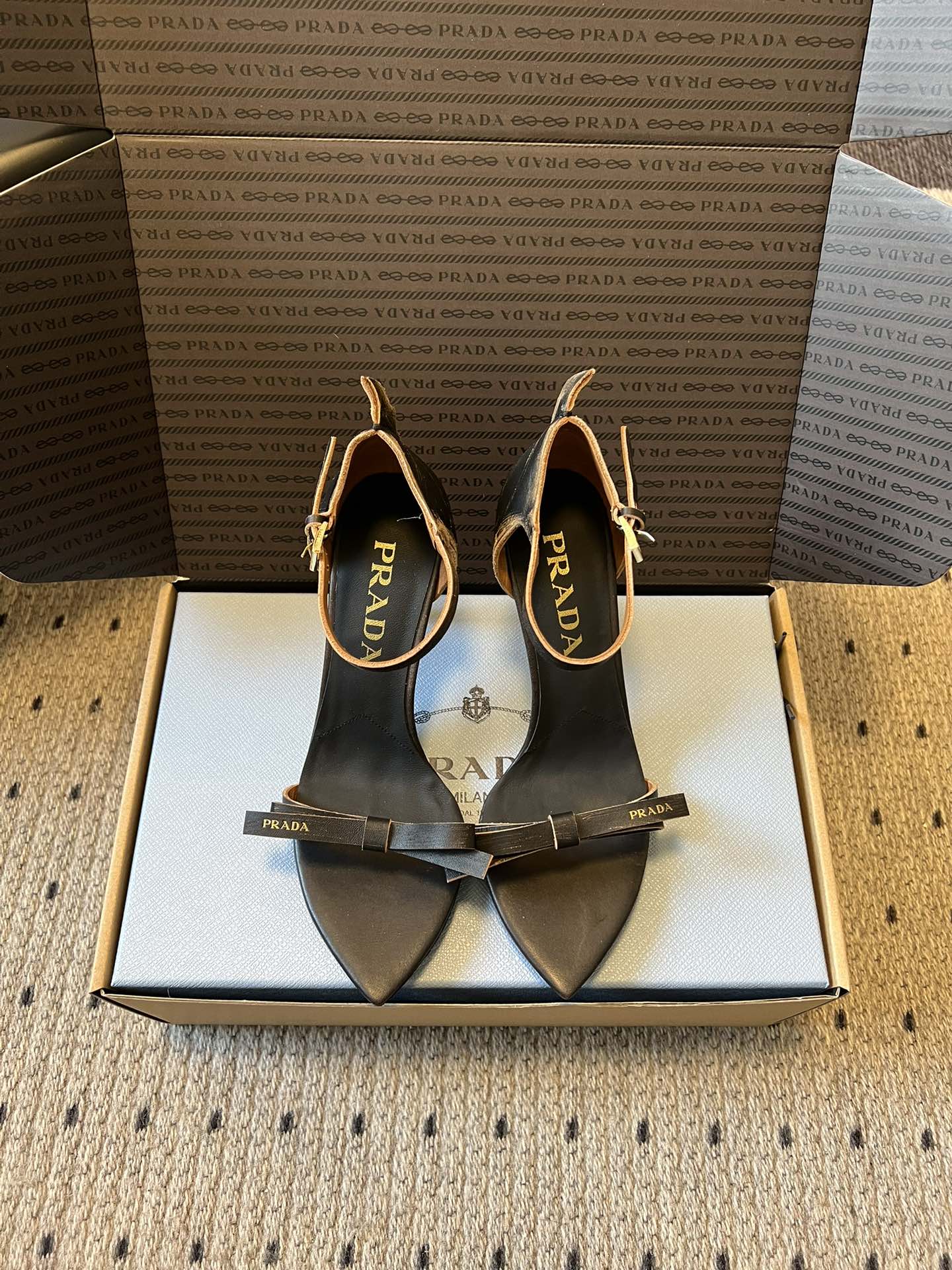 PRA 26S High-Heeled Sandals 75 Black Brown Cowhide 627444