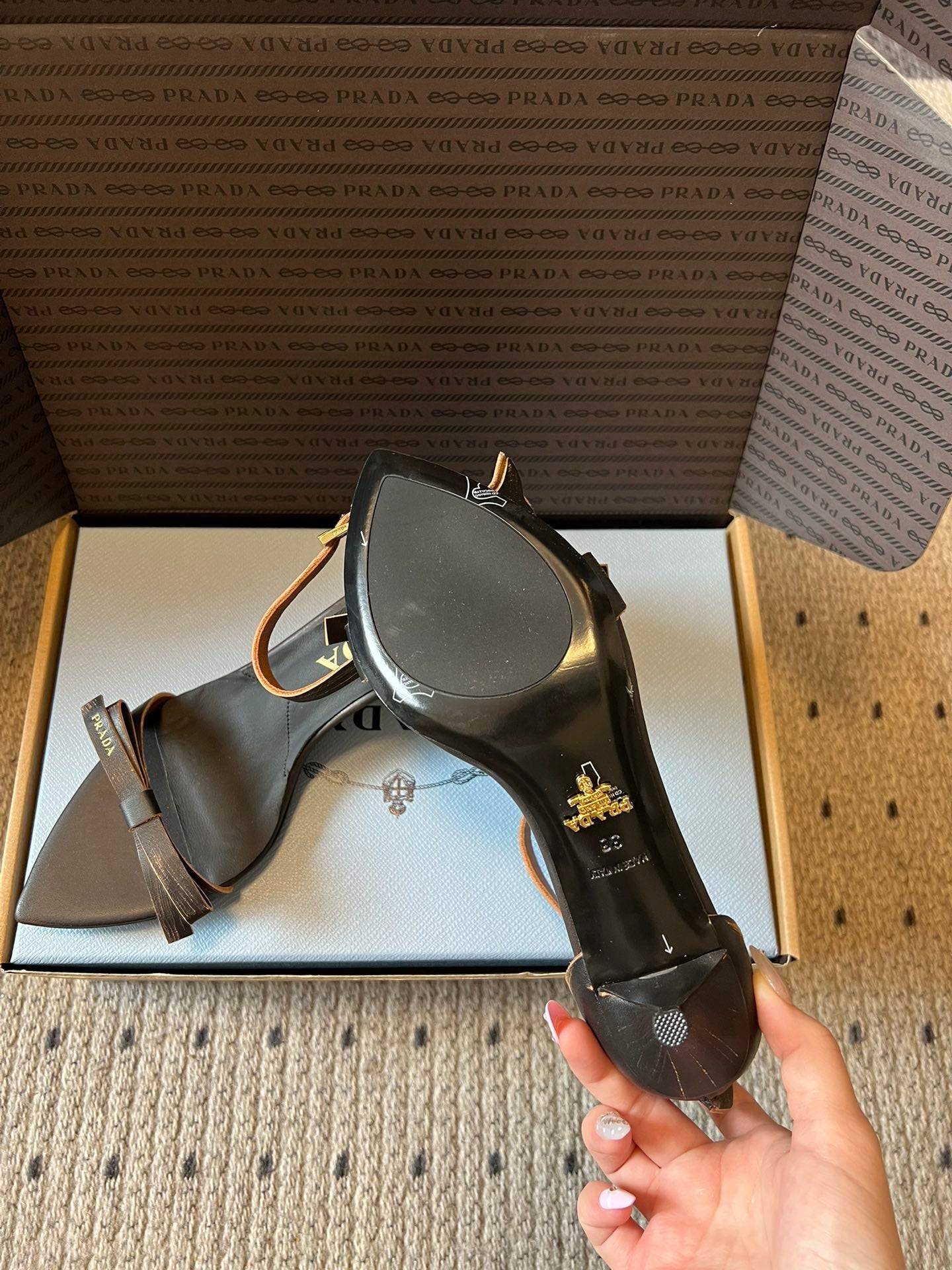 PRA 26S High-Heeled Sandals 60 Black Brown Cowhide 627445