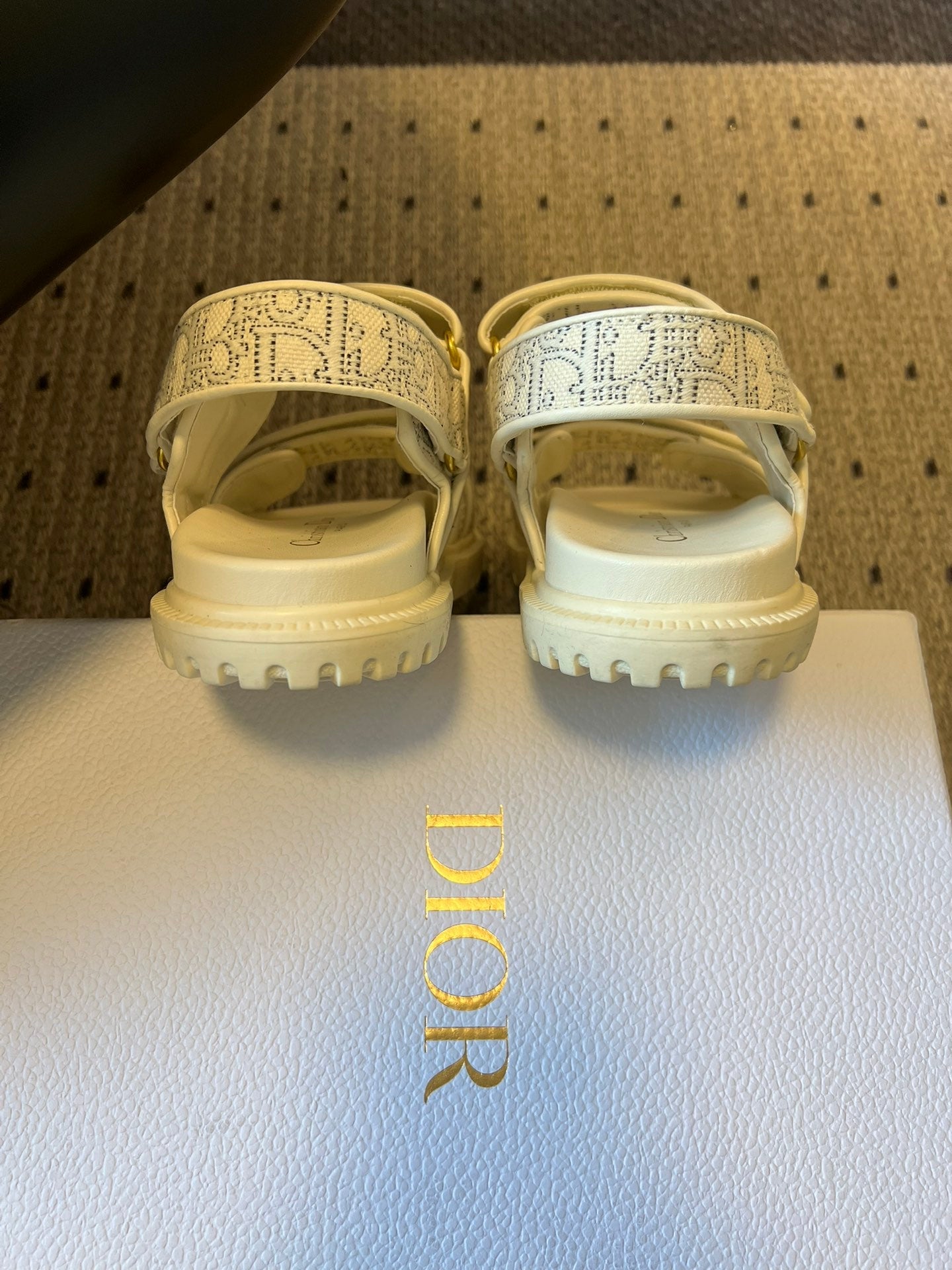 CD 26 Flats Sandals White Beige Sheepskin Embroidered Fabric 621798