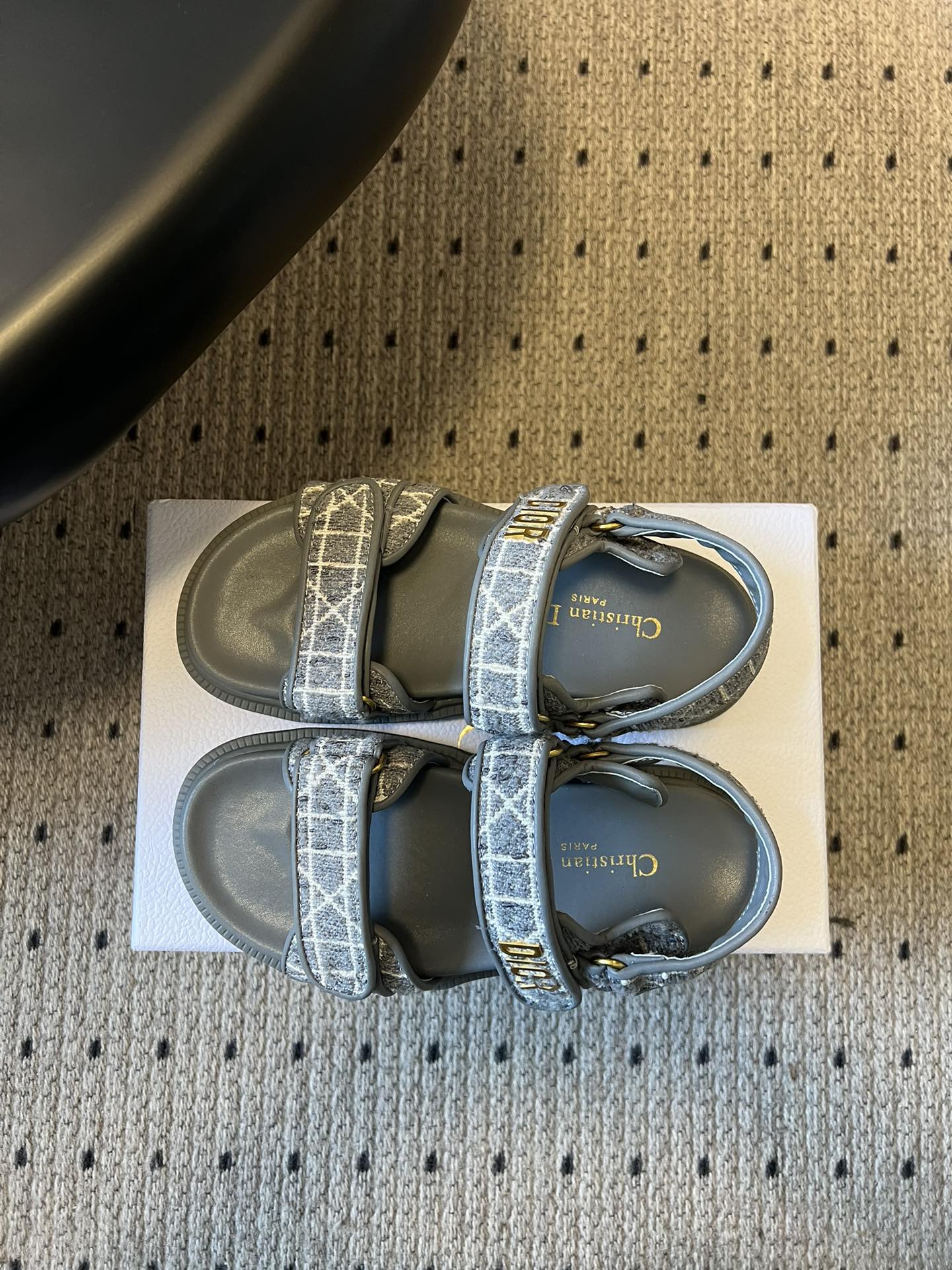 CD 26 Flats Sandals Gray Blue Sheepskin Embroidered Fabric 621800