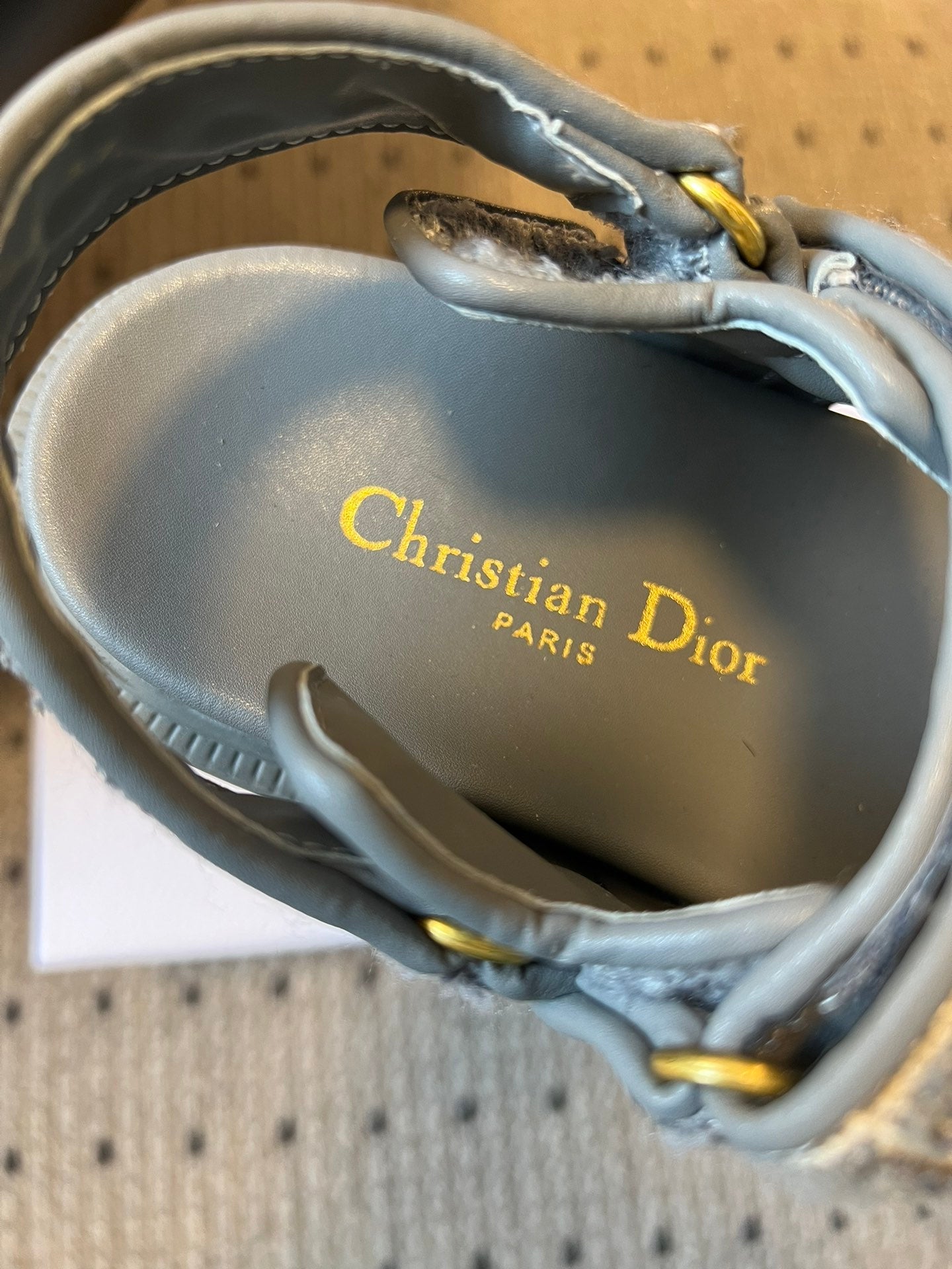 CD 26 Flats Sandals Gray Blue Sheepskin Embroidered Fabric 621800