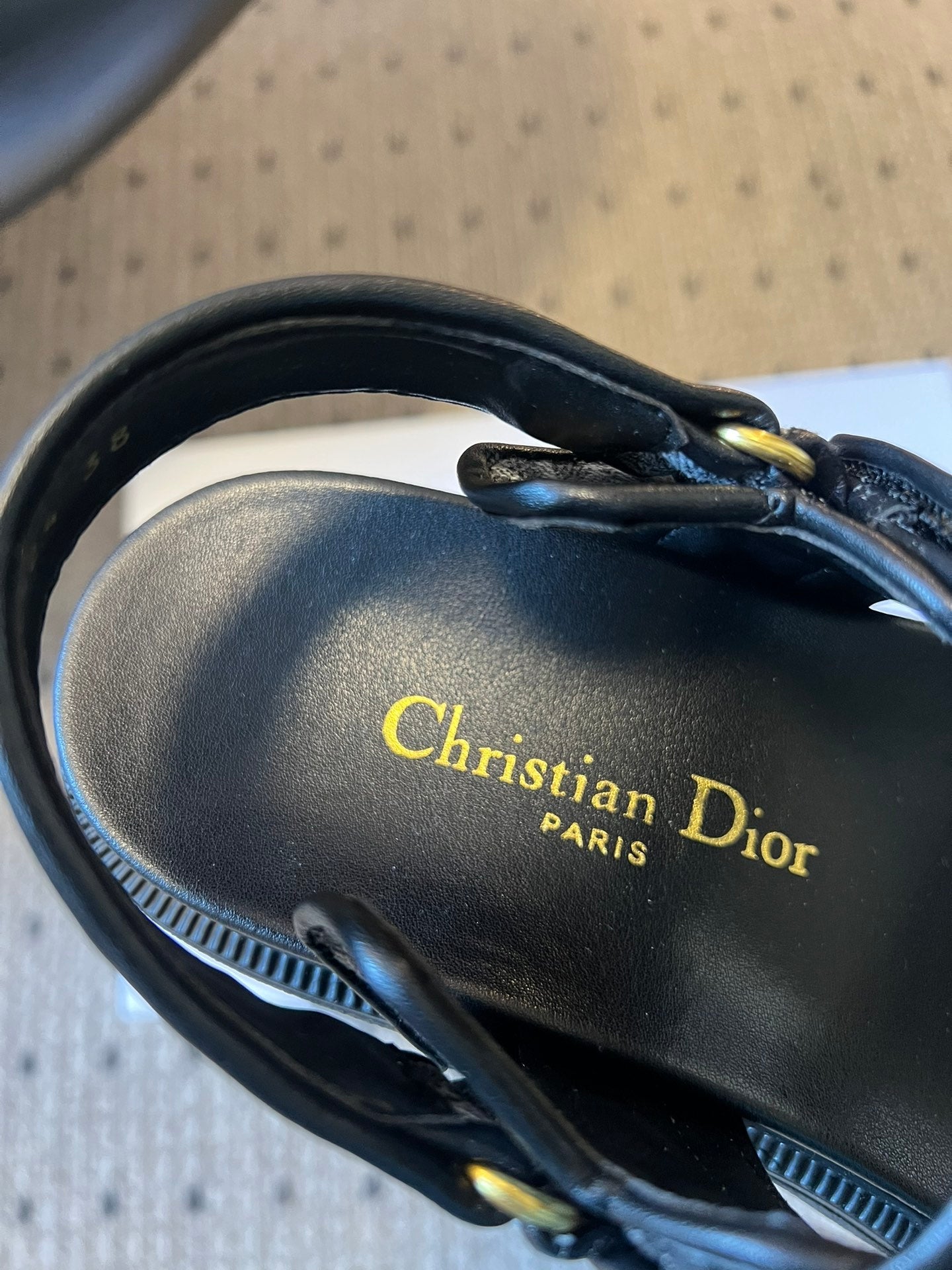 CD 26 Platform Sandals Black Blue Sheepskin Embroidered Fabric 621795