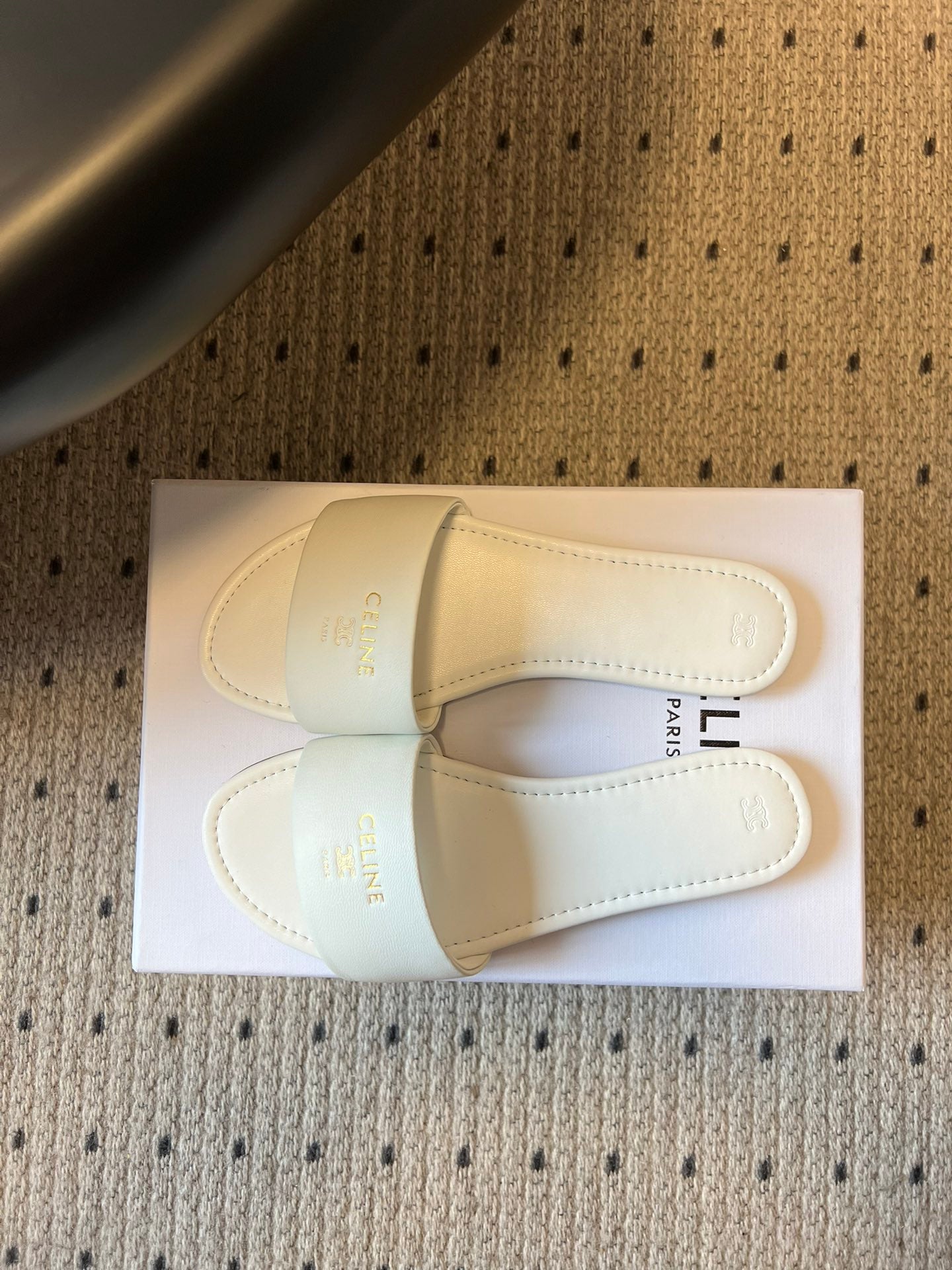 Celine 26  Flat Mule Slippers White Sheepskin 621530