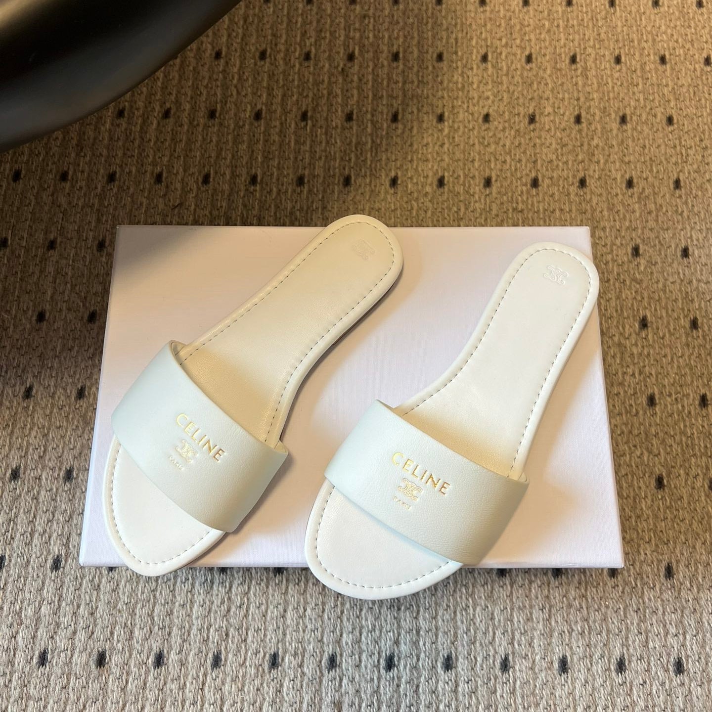 Celine 26  Flat Mule Slippers White Sheepskin 621530