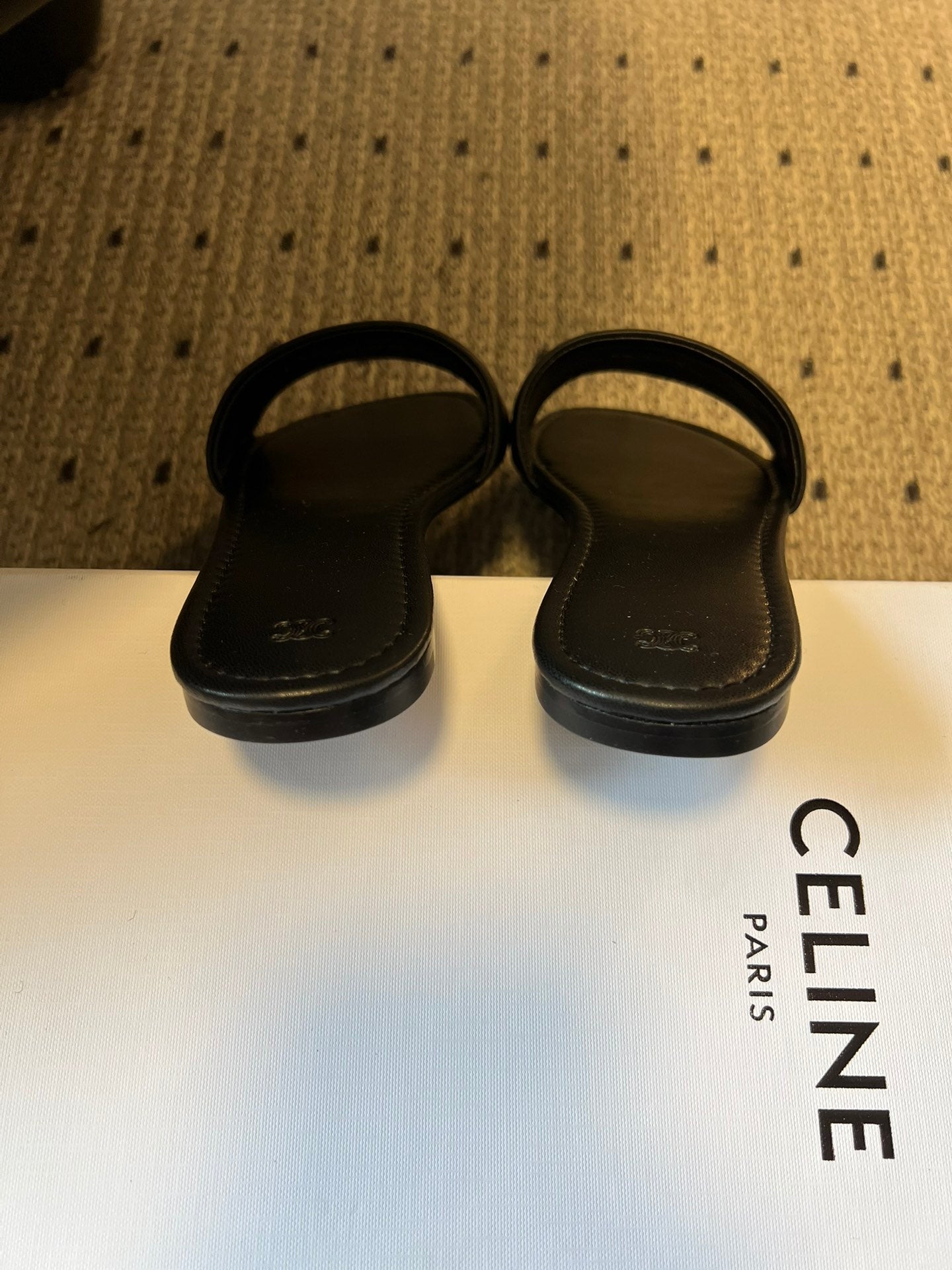 Celine 26  Flat Mule Slippers Black Sheepskin 621528
