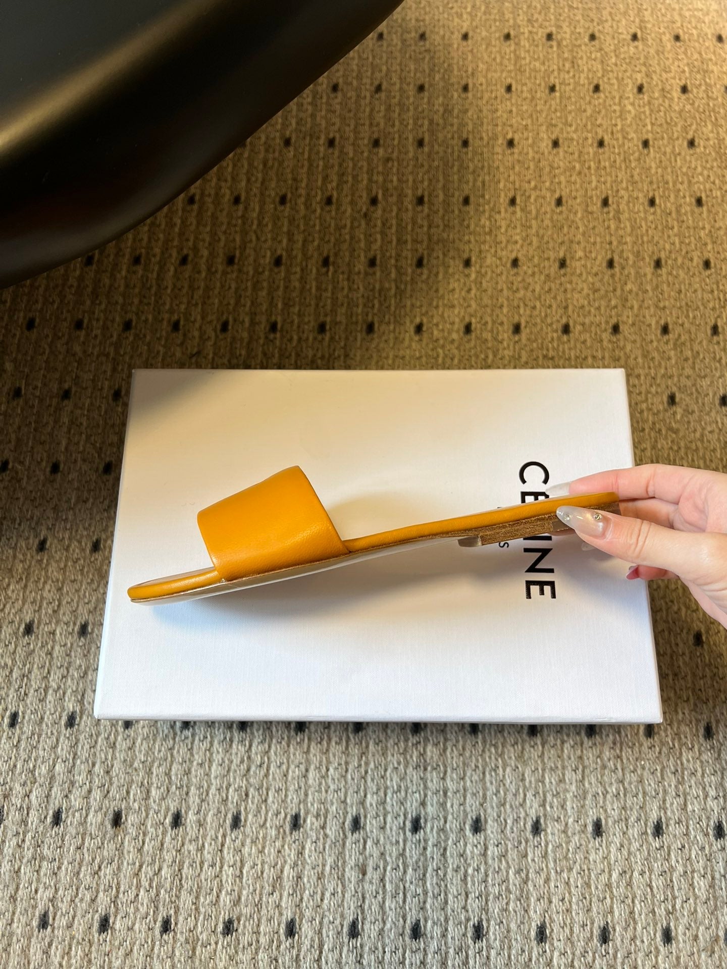 Celine 26  Flat Mule Slippers Mustard Yellow Sheepskin 621529