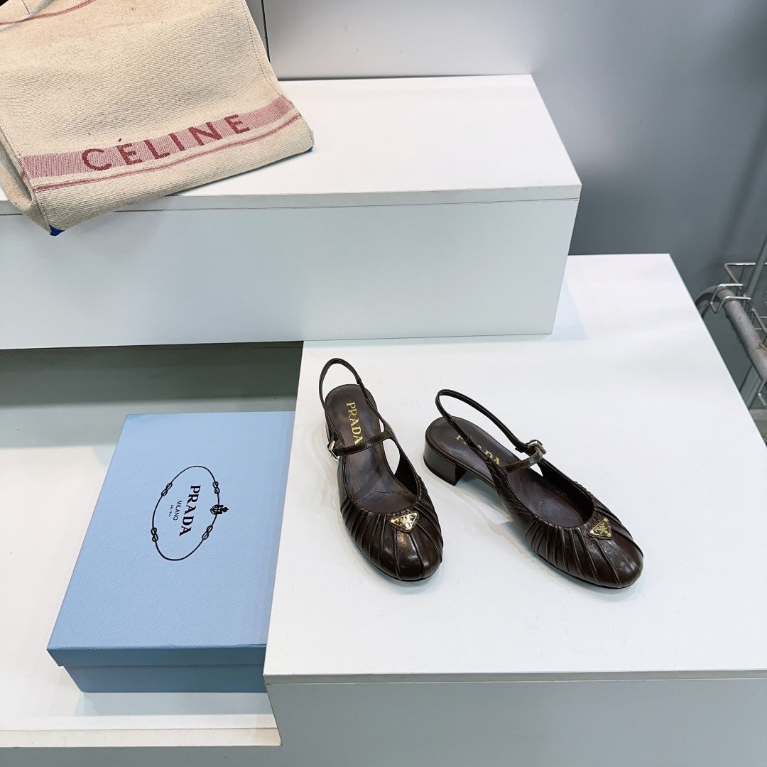 PRA 26S Slingback Flats Dark Chocolate Sheepskin 628703