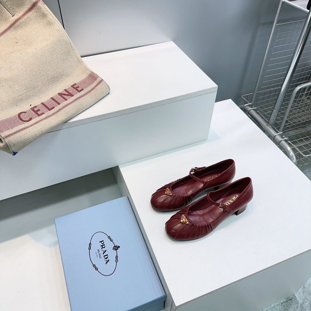 PRA 26S Mary Jane Chunky Heel Dark Red Sheepskin 628706