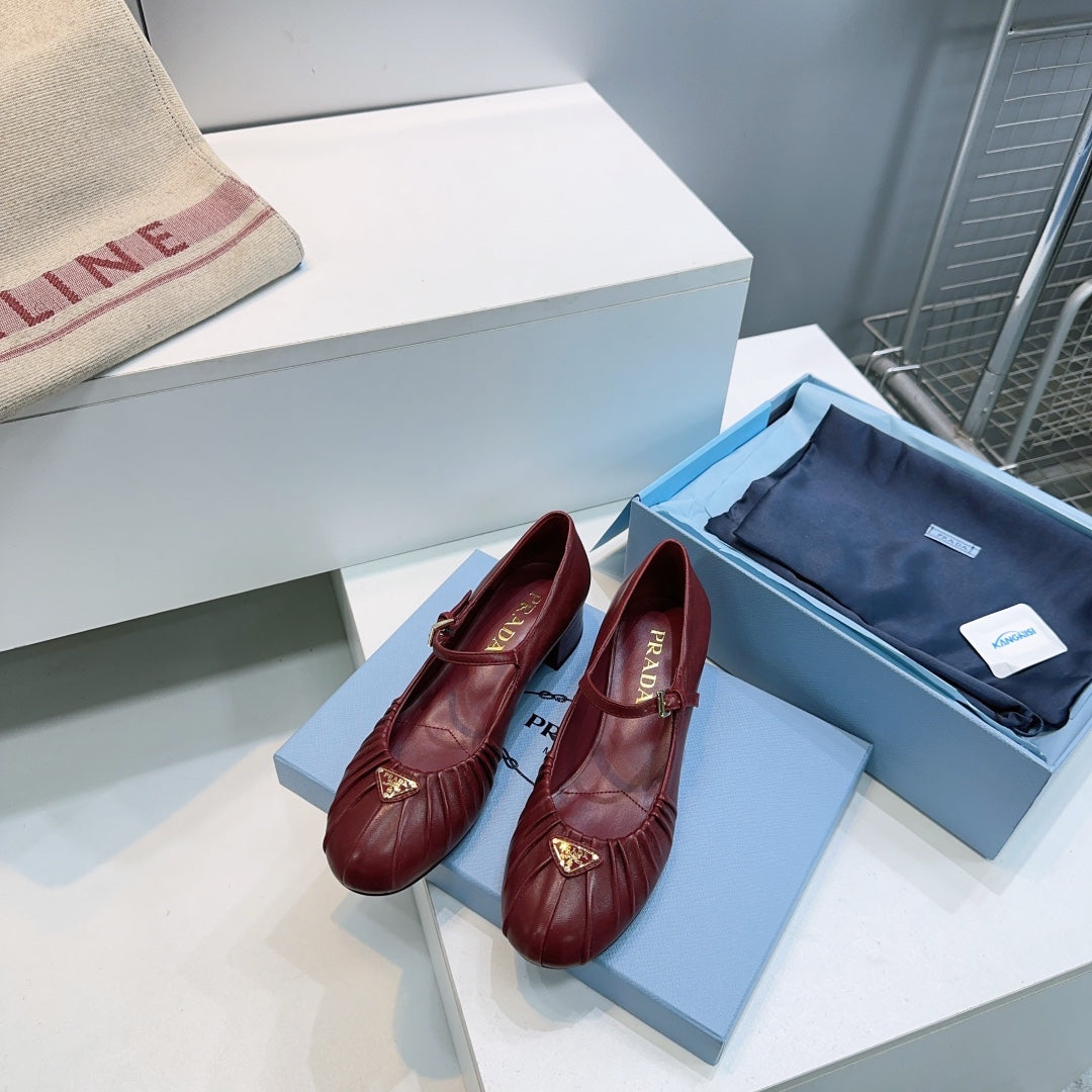 PRA 26S Mary Jane Chunky Heel Dark Red Sheepskin 628706