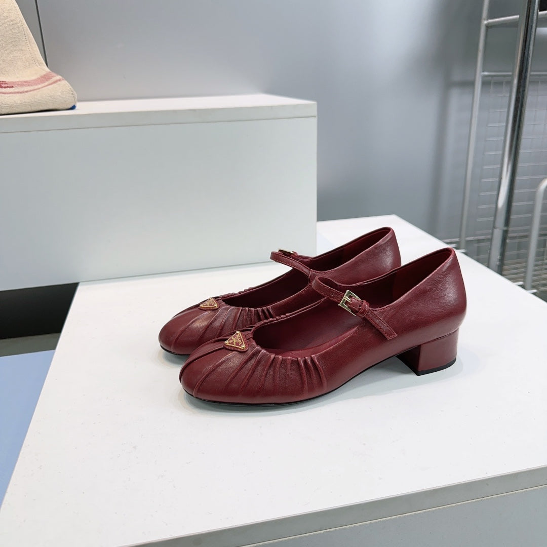 PRA 26S Mary Jane Chunky Heel Dark Red Sheepskin 628706