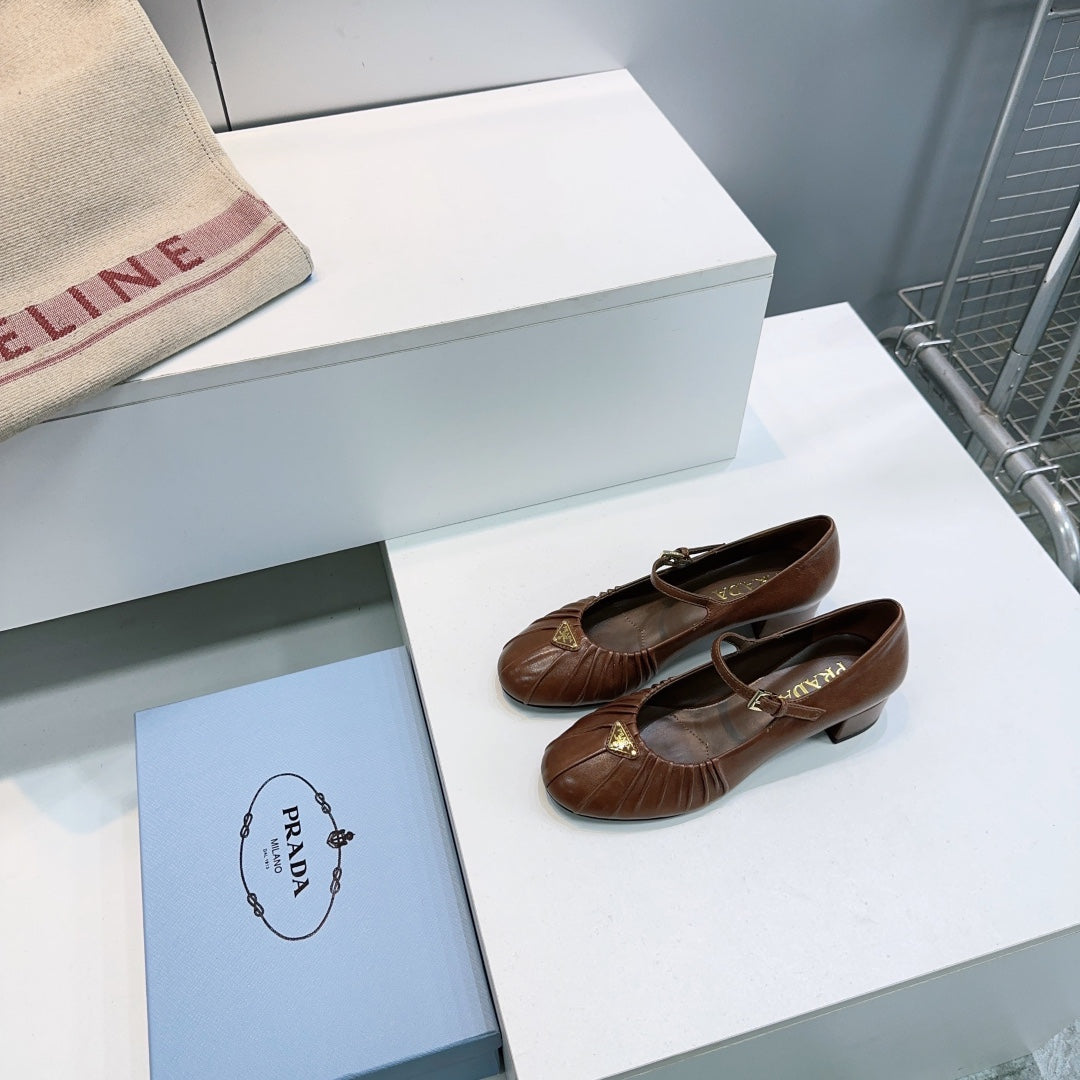 PRA 26S Mary Jane Chunky Heel Brown Sheepskin 628707