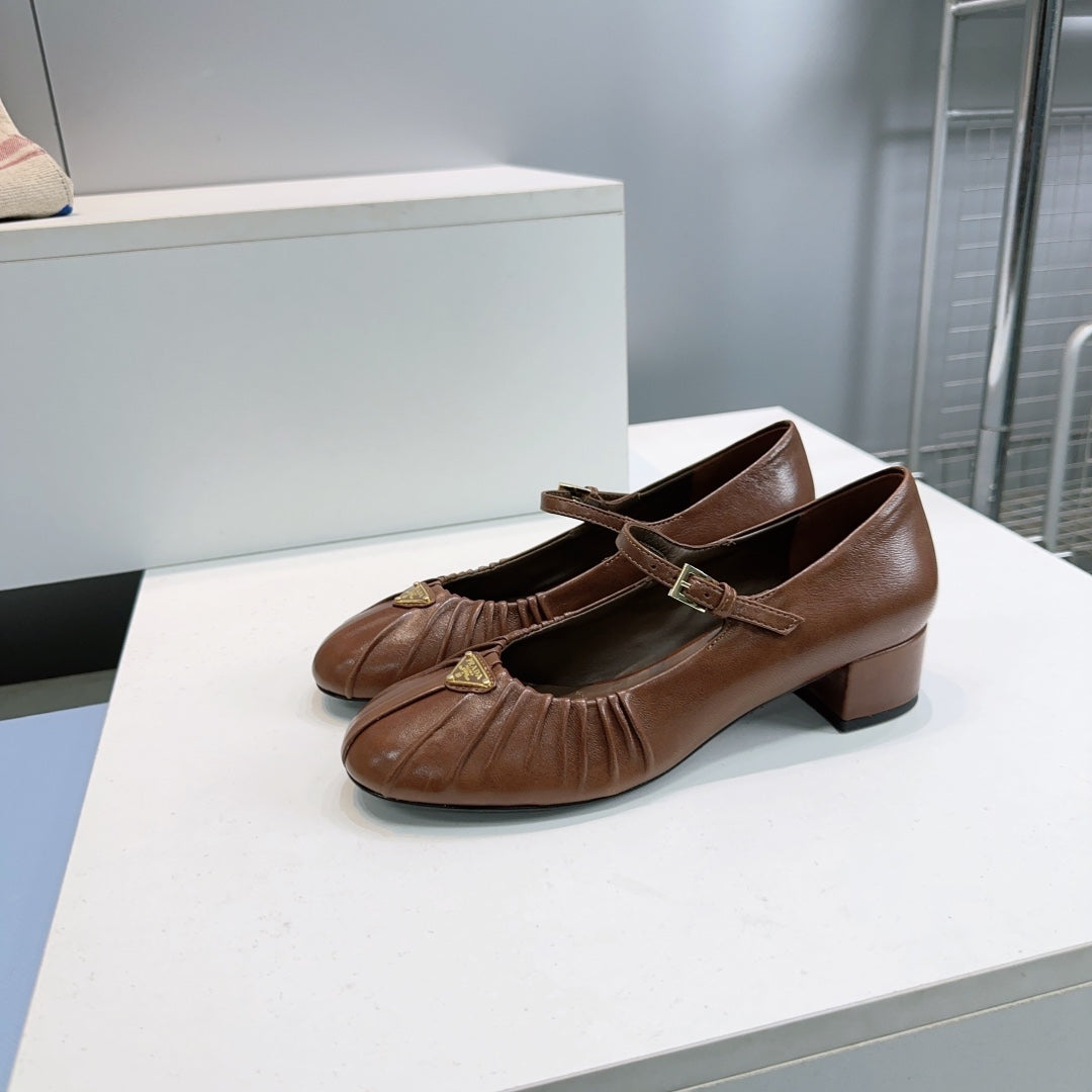 PRA 26S Mary Jane Chunky Heel Brown Sheepskin 628707