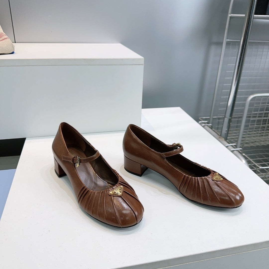 PRA 26S Mary Jane Chunky Heel Brown Sheepskin 628707