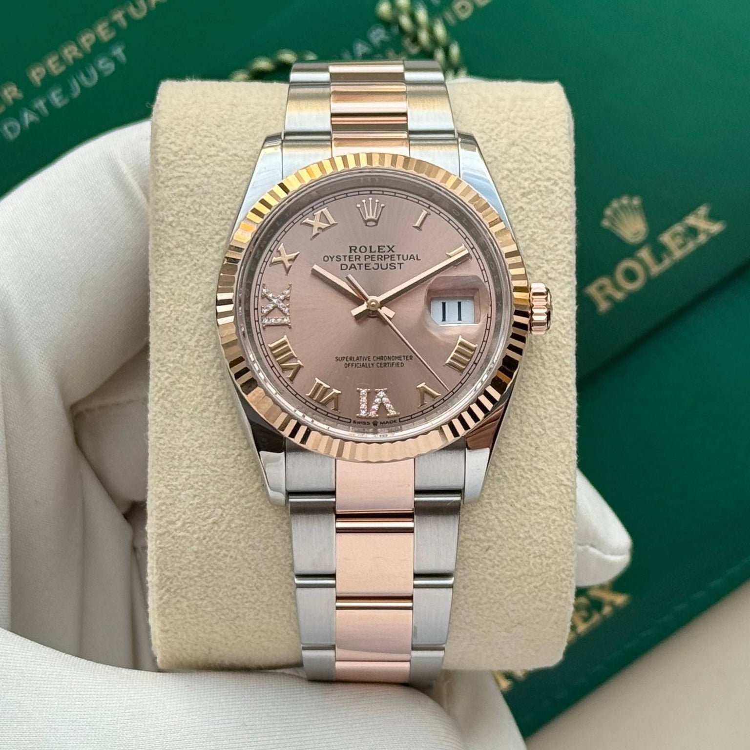 Rolex Datejust 36mm Stainless Steel and Rose Gold Rose VI IX Roman Oyster