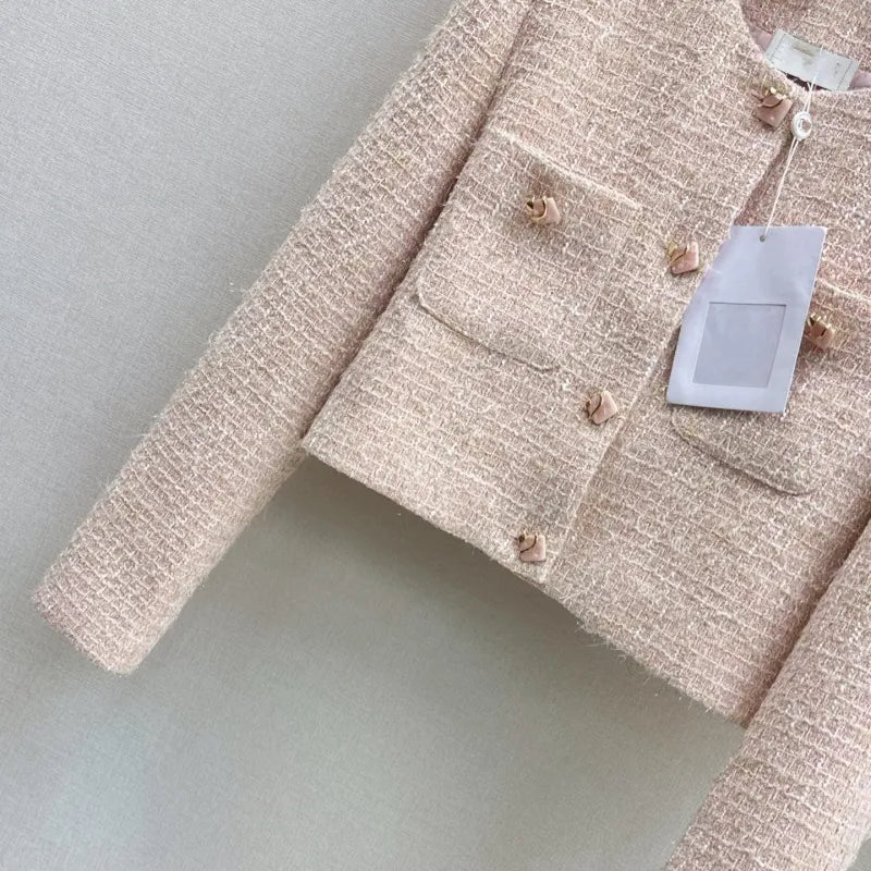 Chanel 2026 Cropped Long-Sleeved Jacket Skirt Set Light Pink Tweed