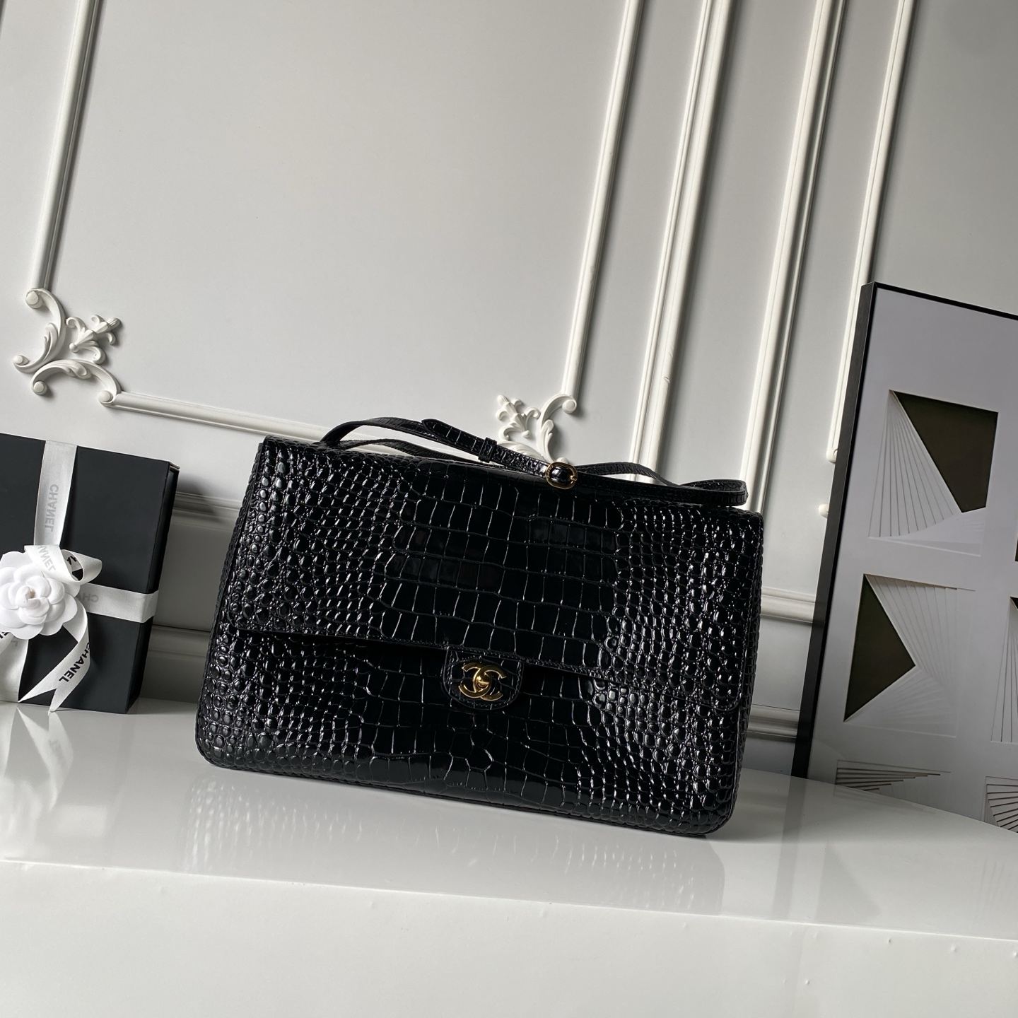 Chanel 2026 Crocodile Embossed Flap Bag 19.5cm Calfskin