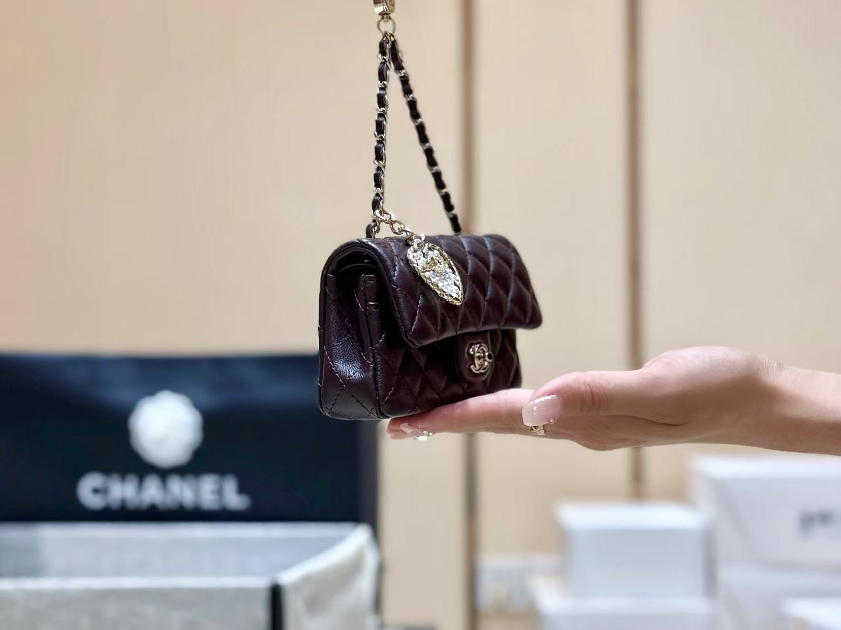 Chanel Mini Bag Wine Red Sheepskin