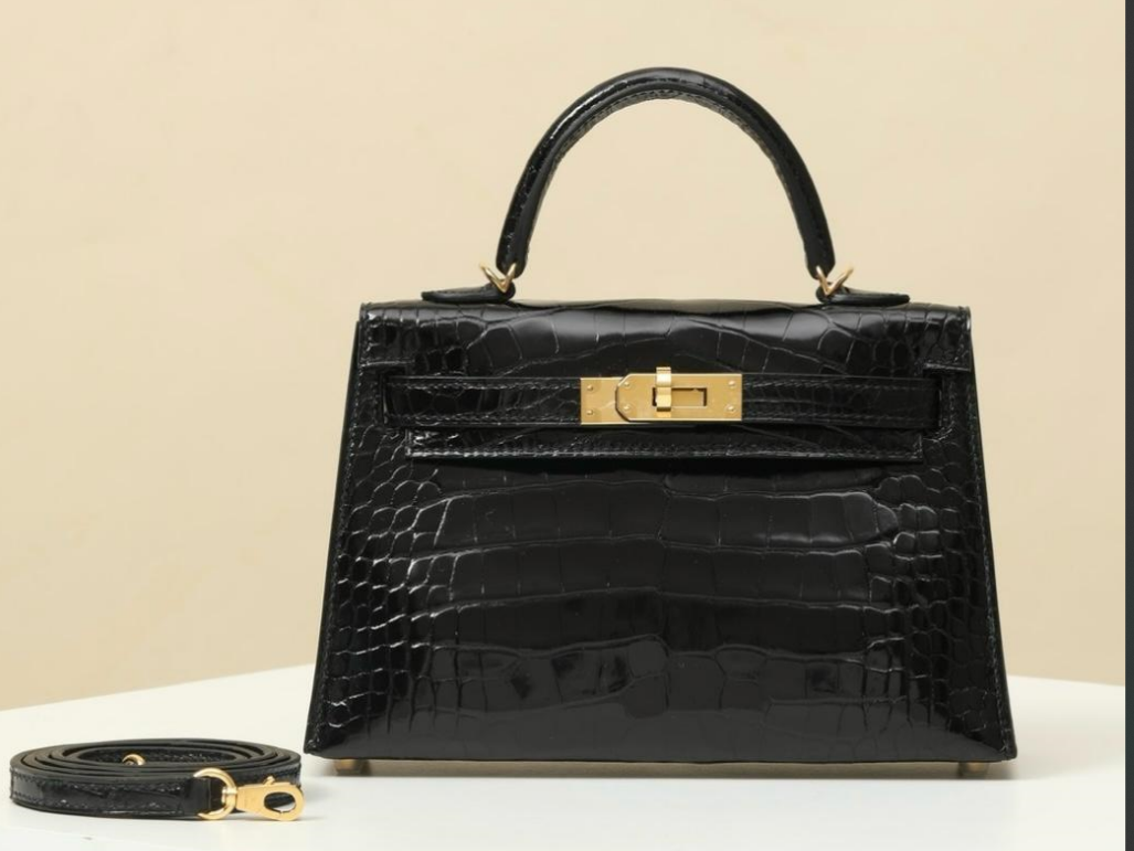 Hermès Kelly II Sellier Mini Black Shiny Crocodile Gold Hardware
