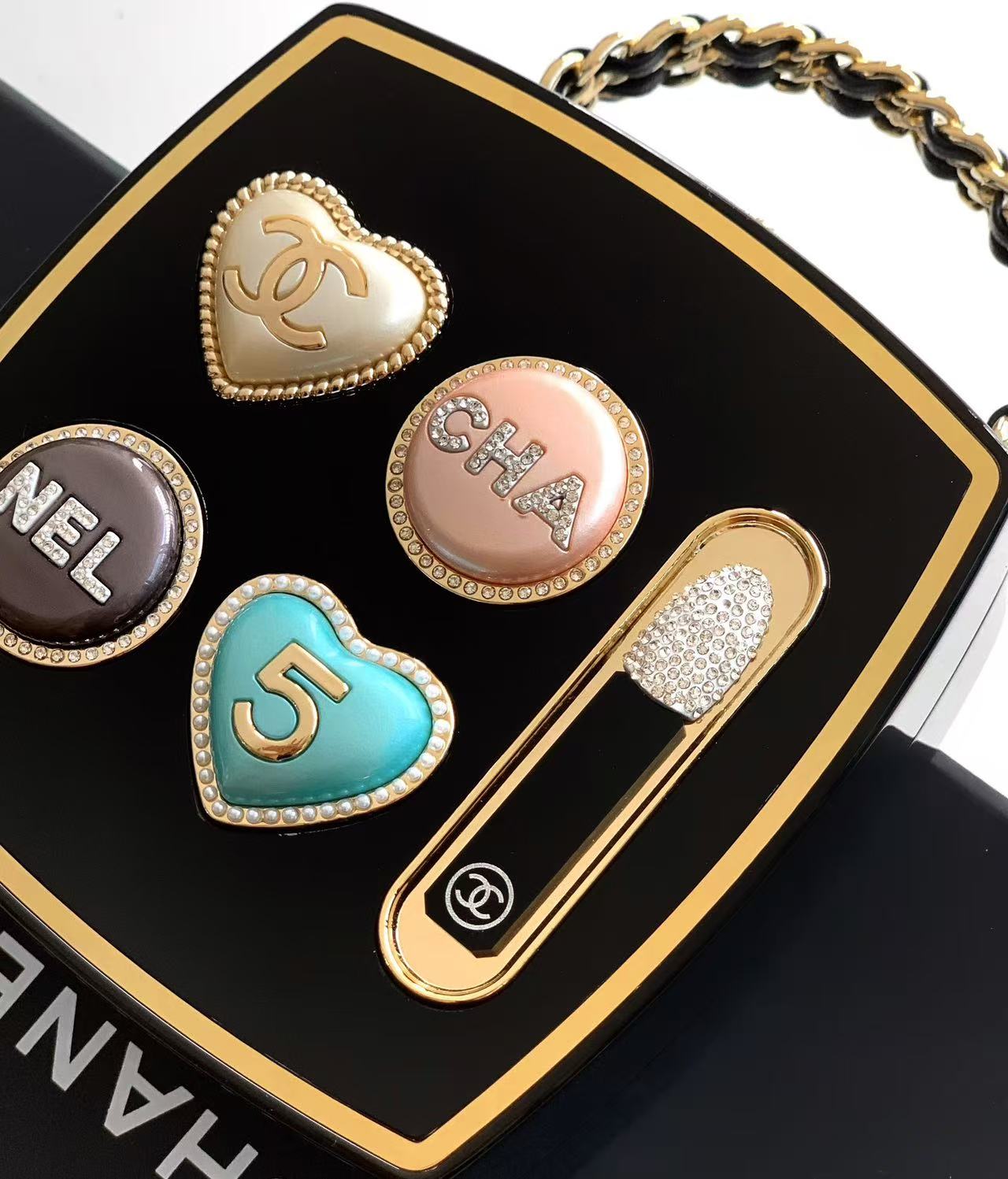 Chanel 25 Minaudière Makeup Palette Bag Black mix Colors Plexiglass