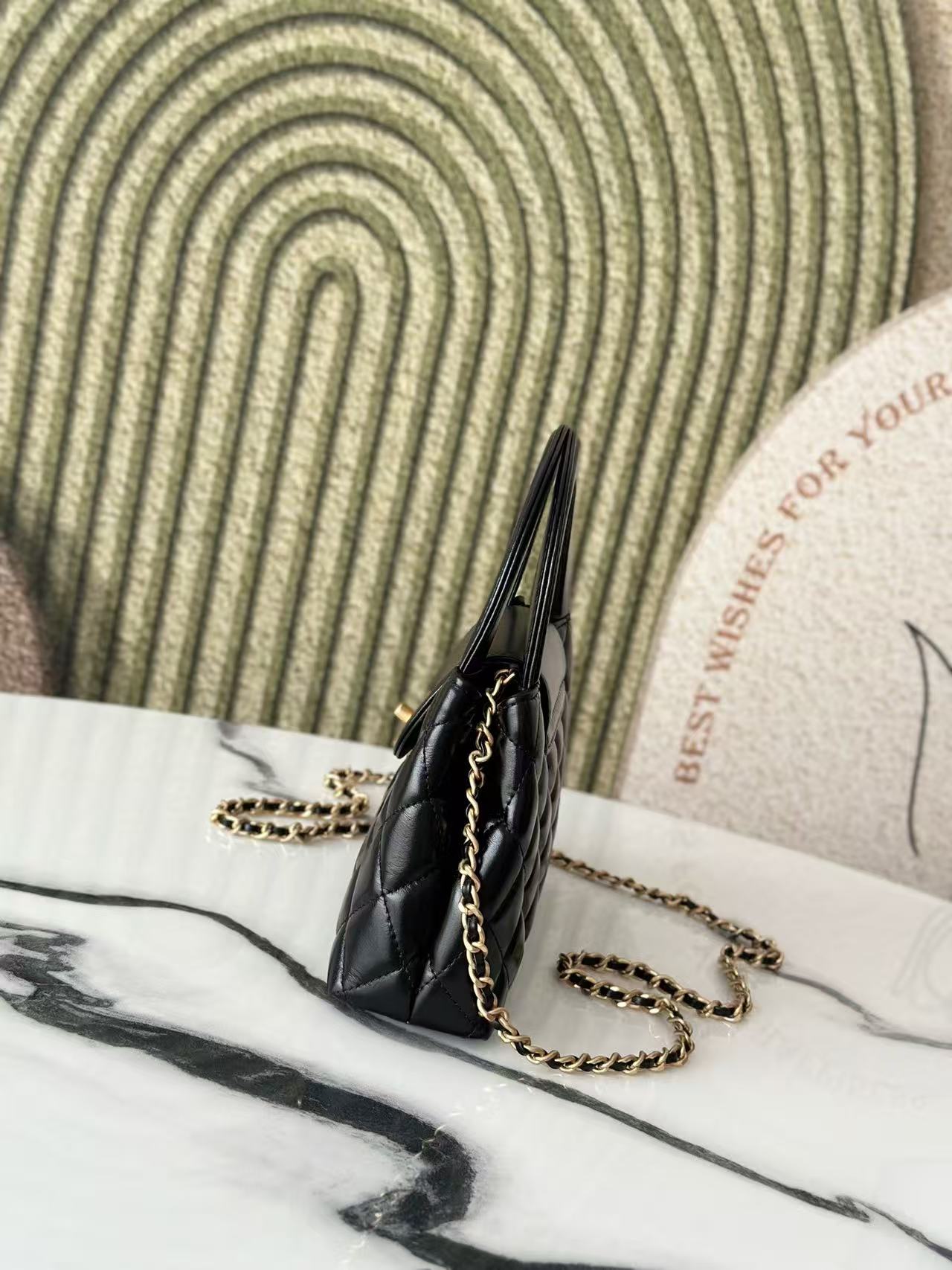 cc 24a nano 19cm kelly shopper bag black lambskin gold hardware