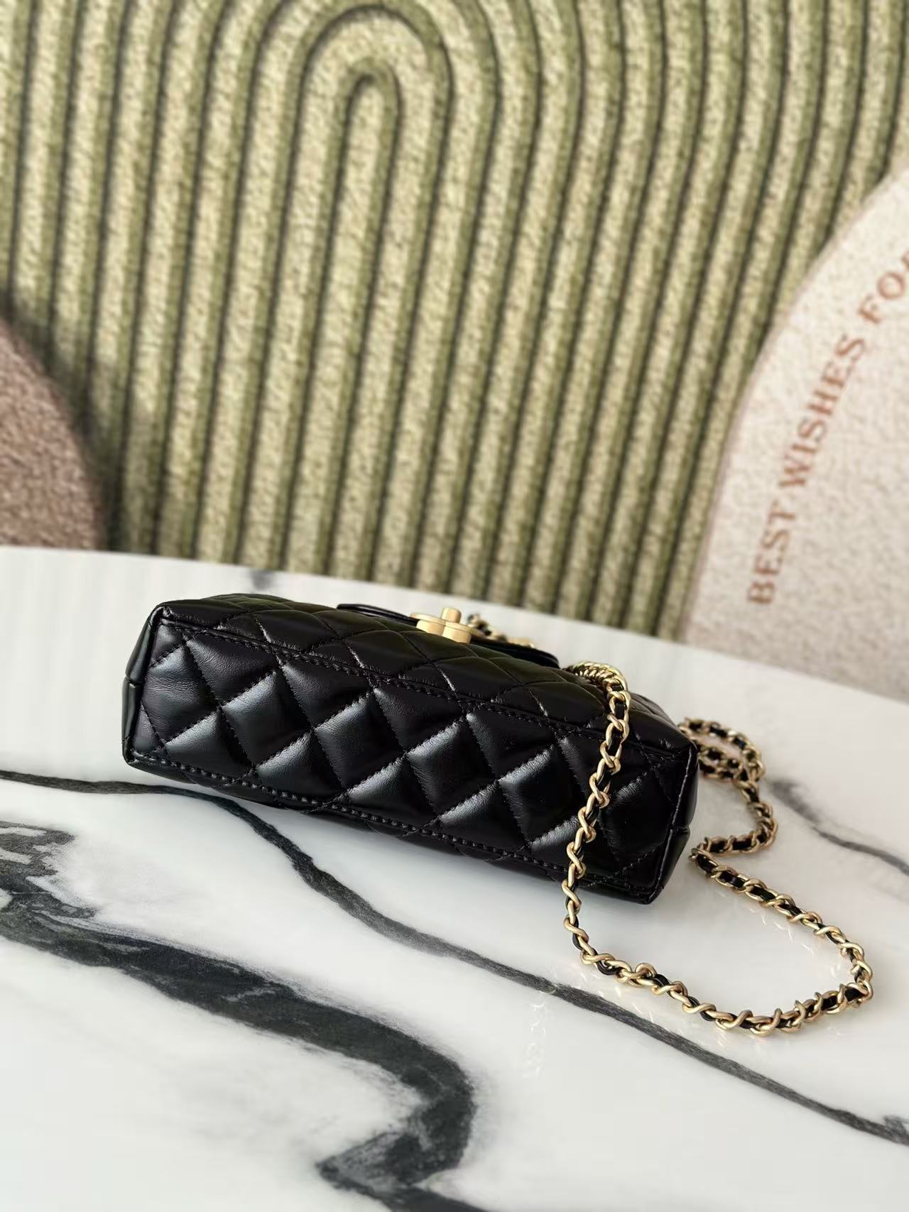 cc 24a nano 19cm kelly shopper bag black lambskin gold hardware