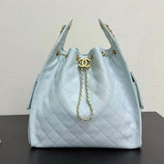 Chanel 2025 Hobo Bag 40cm Light Blue Grained Calfskin
