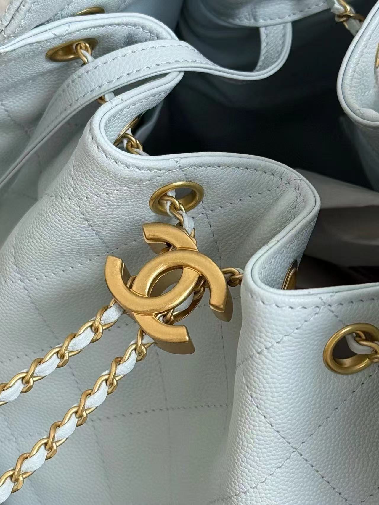 Chanel 2025 Hobo Bag 40cm Light Blue Grained Calfskin