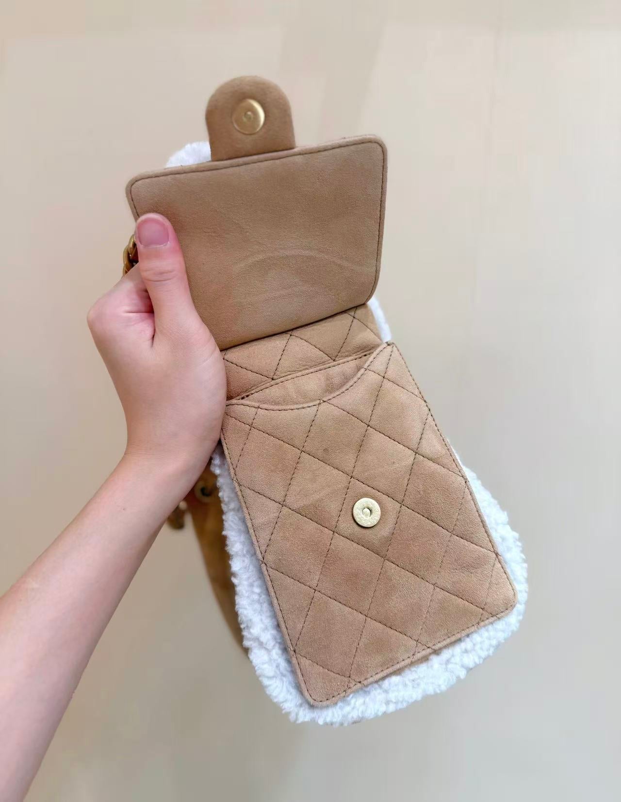 CC 25C Hobo Bag 30cm Brown White Suede Wool Gold Hardware