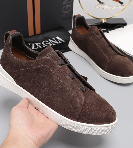 Zegna Triple Stitch Slip-on Sneaker Dark Brown Suede