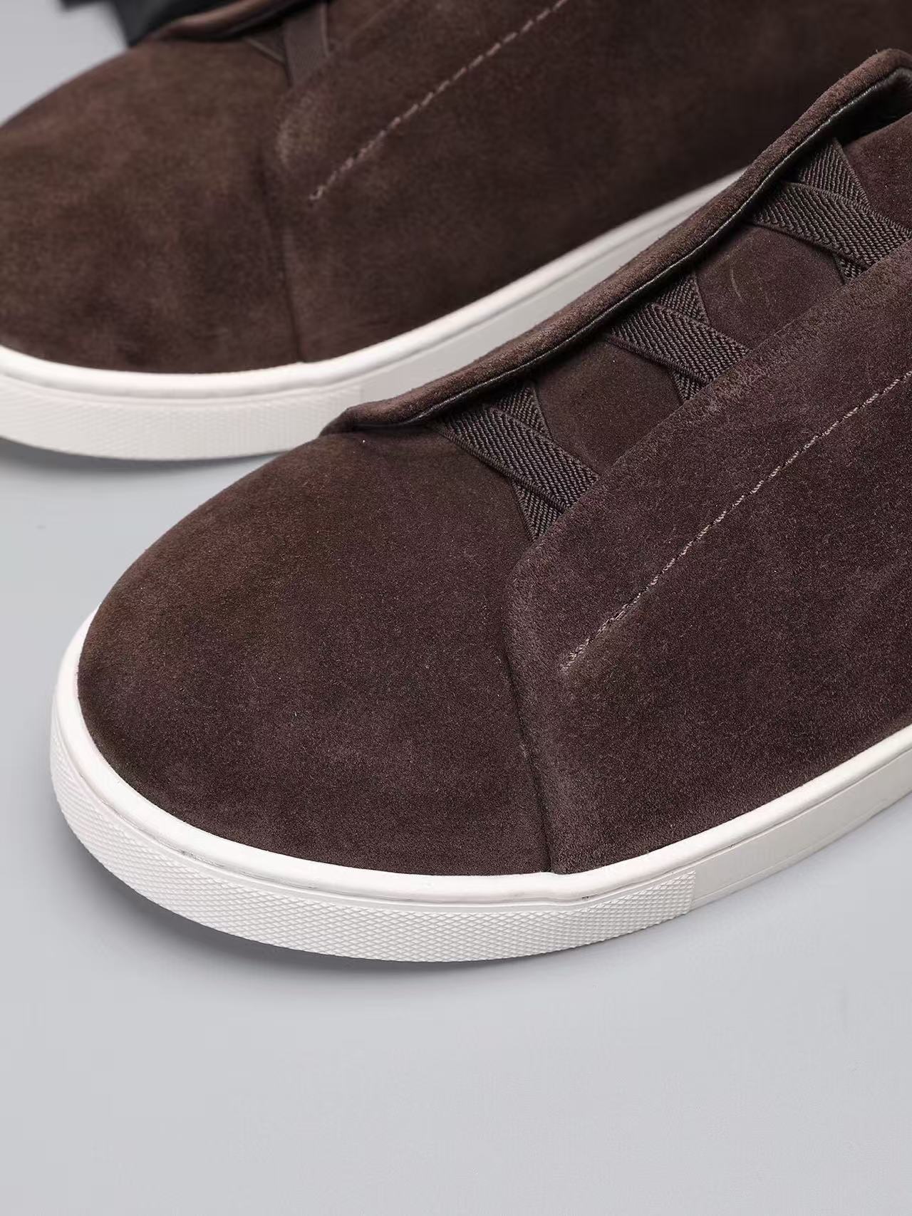 Zegna Triple Stitch Slip-on Sneaker Dark Brown Suede