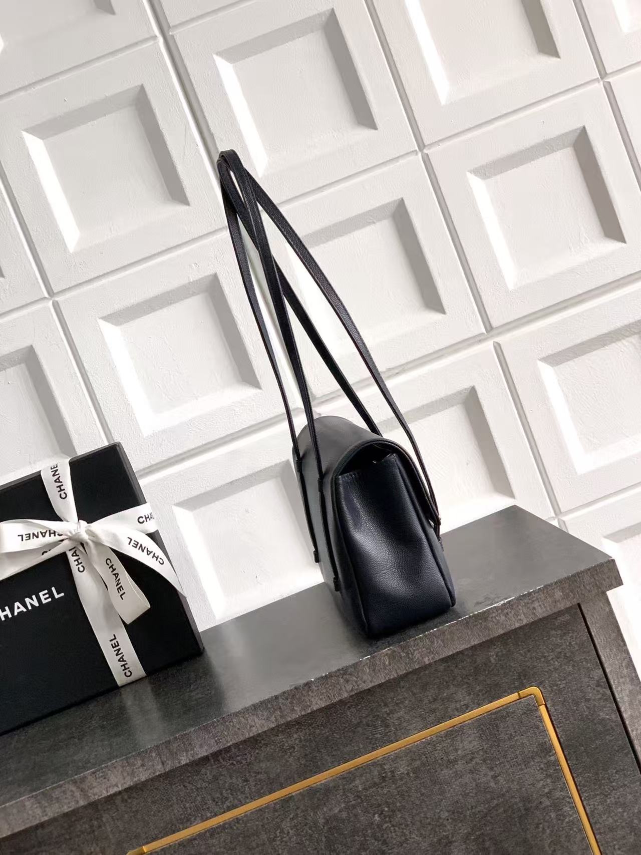 Chanel 2026 Bag 22cm Blue Grained Shiny Calfskin