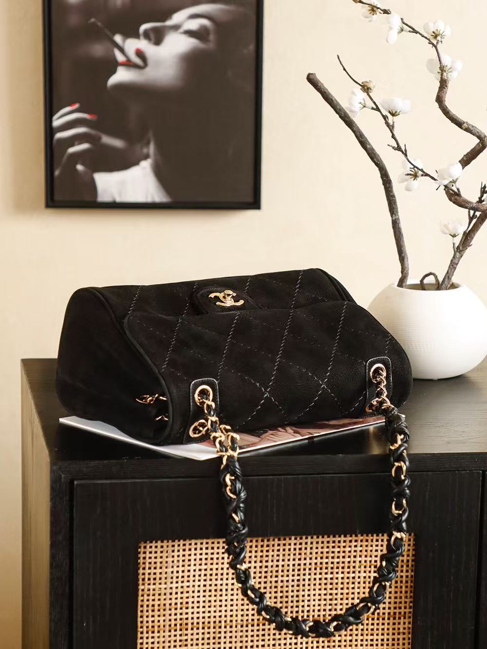 Chanel 2026 Ultimate Stitch Bag 30cm Beige and Black Suede Leather