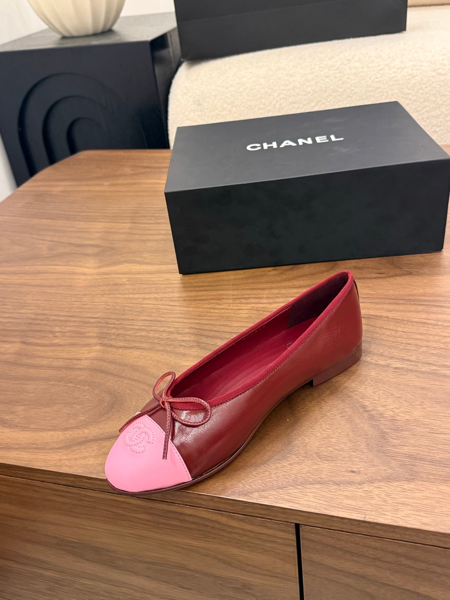 Chanel 2026 Ballet Flat Burgundy Pink Lambskin