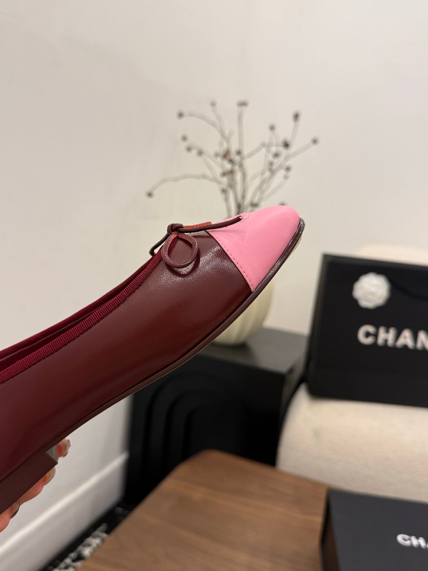 Chanel 2026 Ballet Flat Burgundy Pink Lambskin