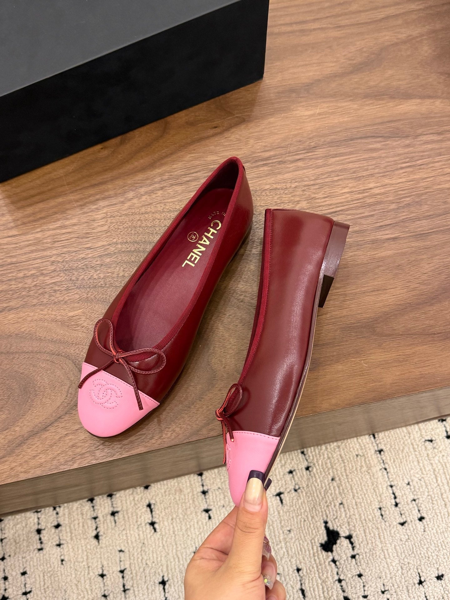 Chanel 2026 Ballet Flat Burgundy Pink Lambskin