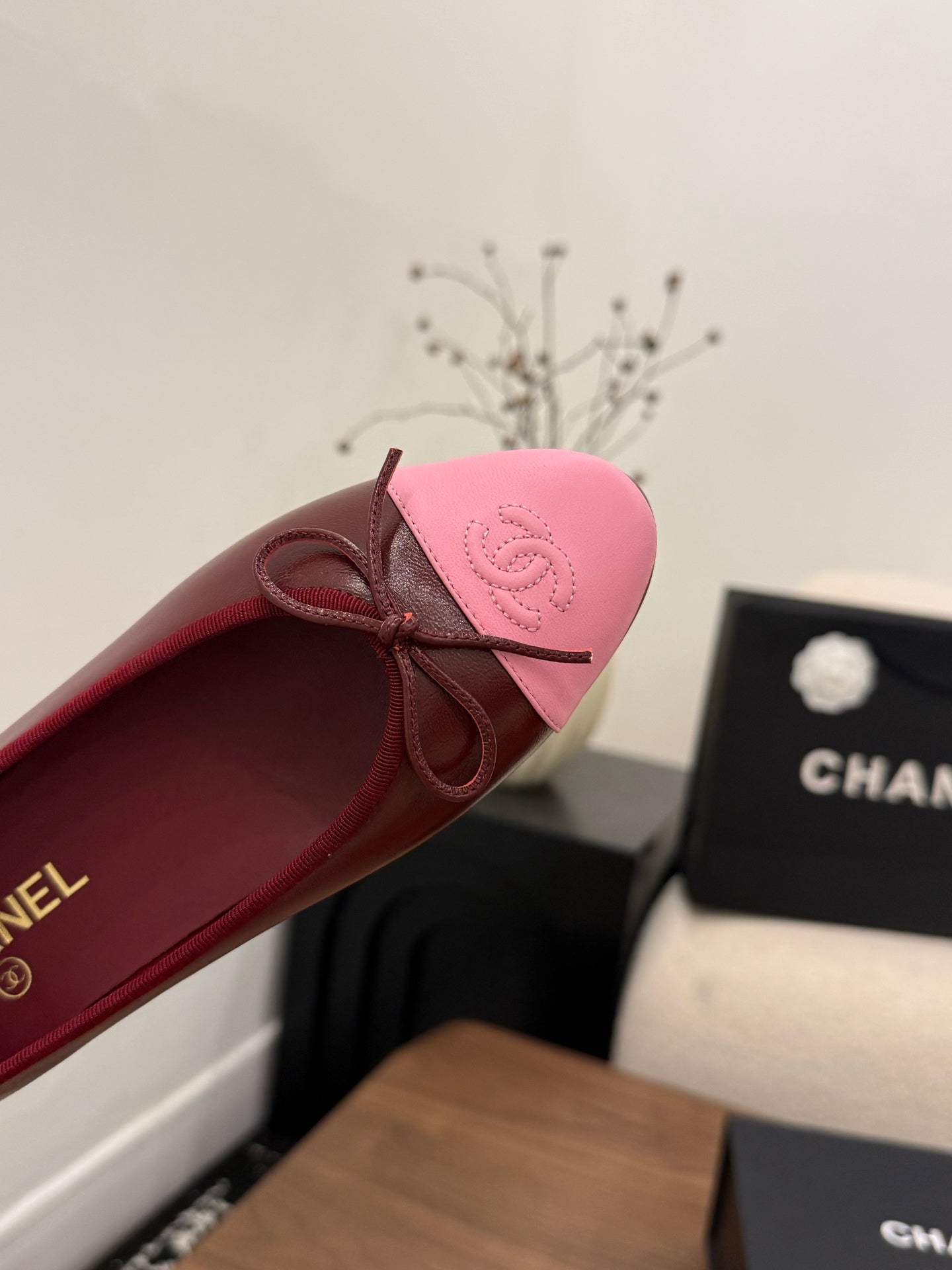 Chanel 2026 Ballet Flat Burgundy Pink Lambskin