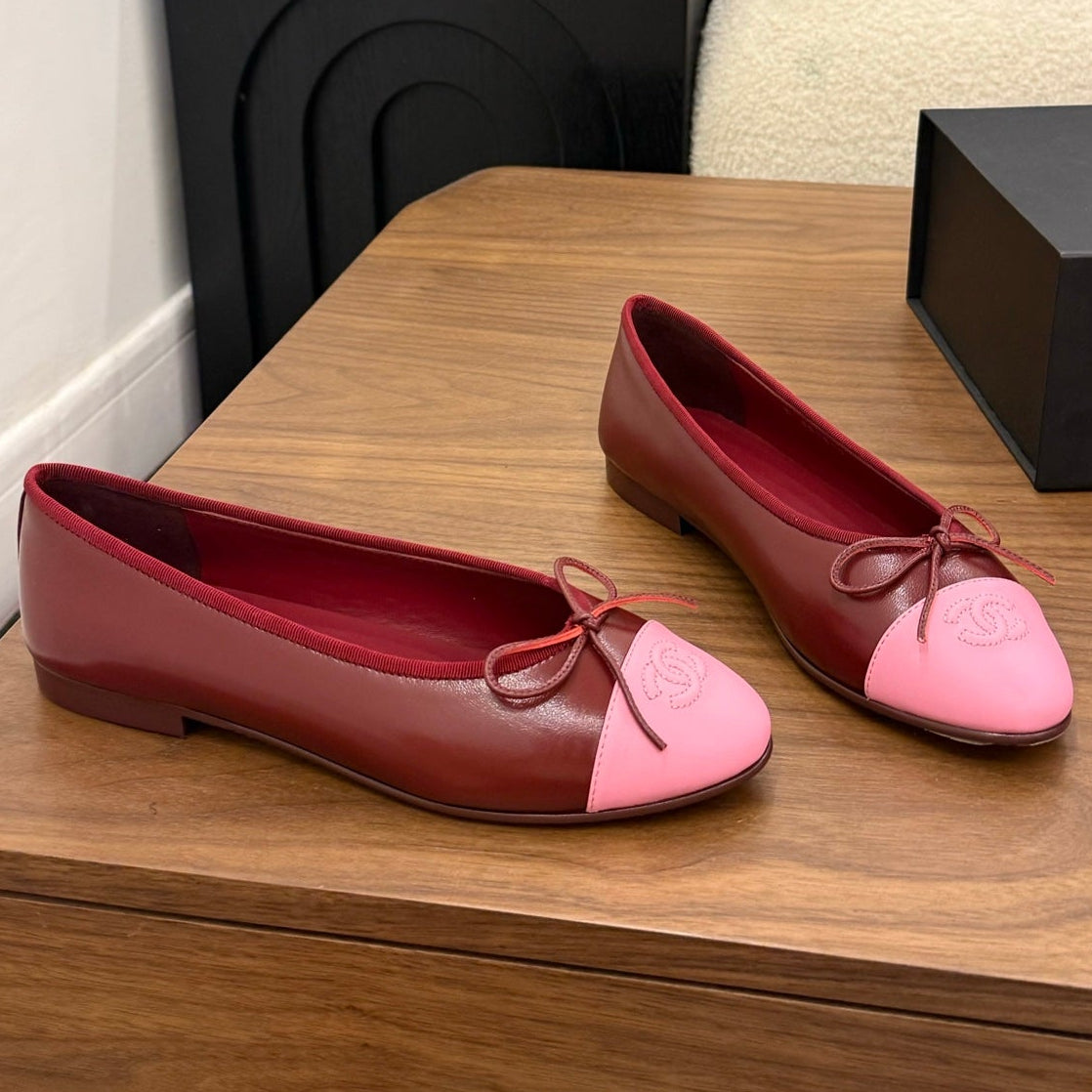 Chanel 2026 Ballet Flat Burgundy Pink Lambskin