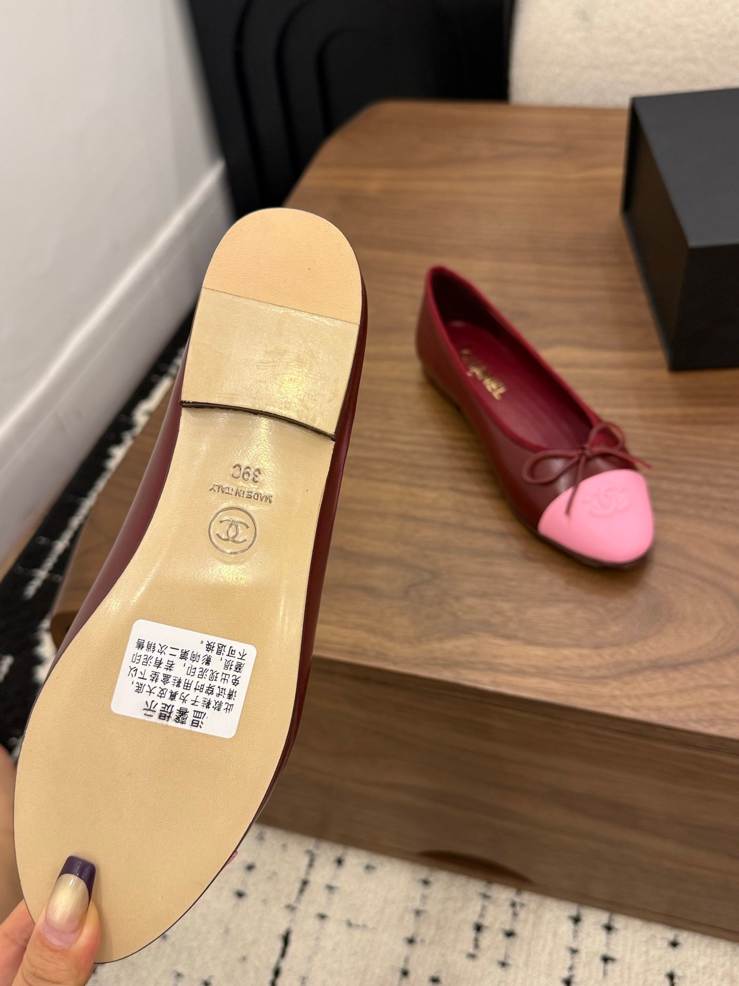 Chanel 2026 Ballet Flat Burgundy Pink Lambskin