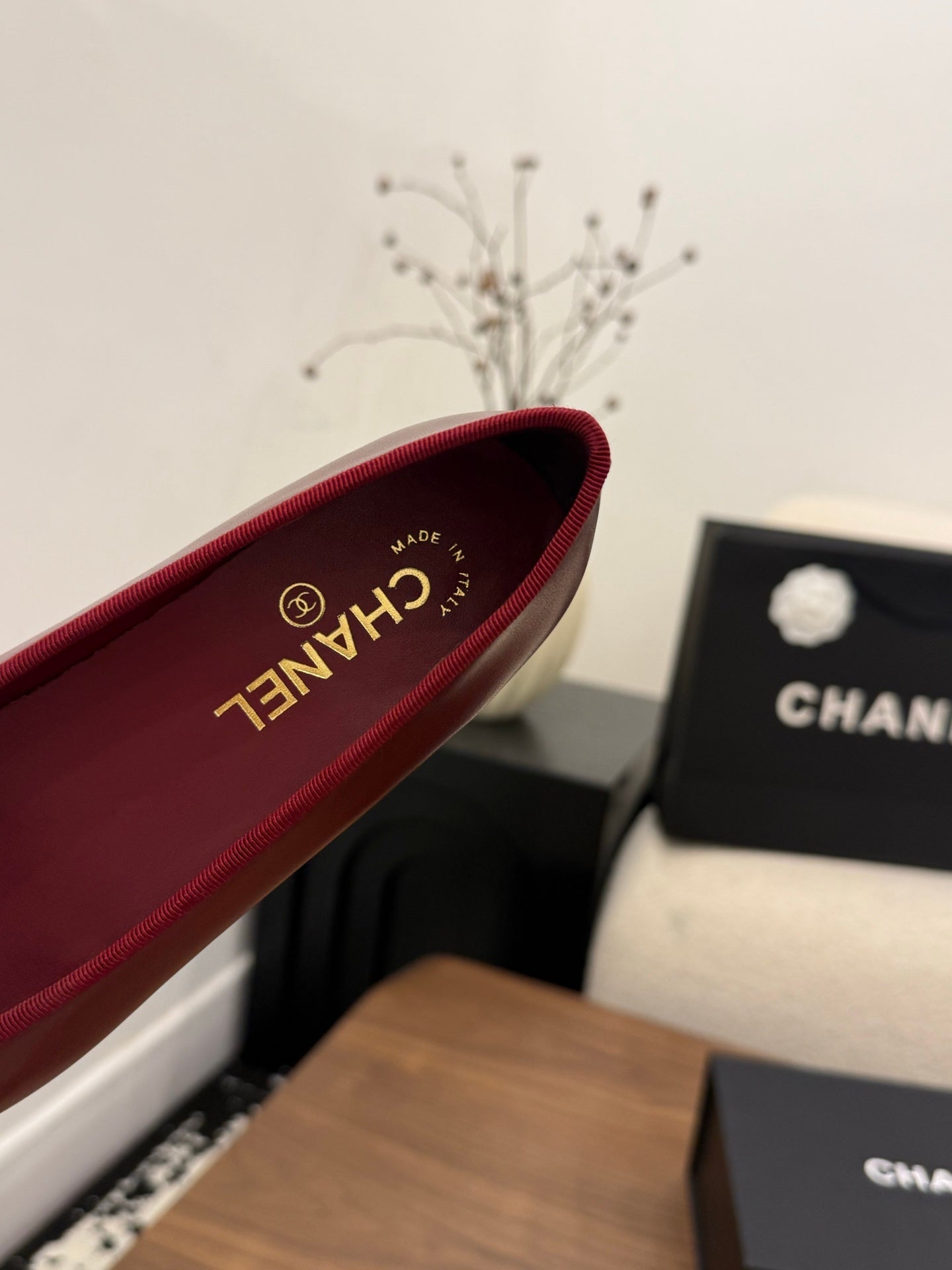 Chanel 2026 Ballet Flat Burgundy Pink Lambskin