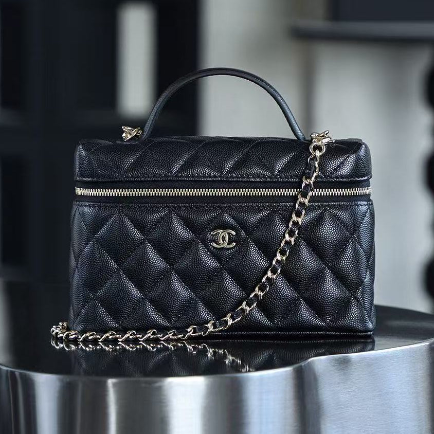 Chanel 2026 Vanity Bag 19.5cm Black Light Gold Caviar Leather
