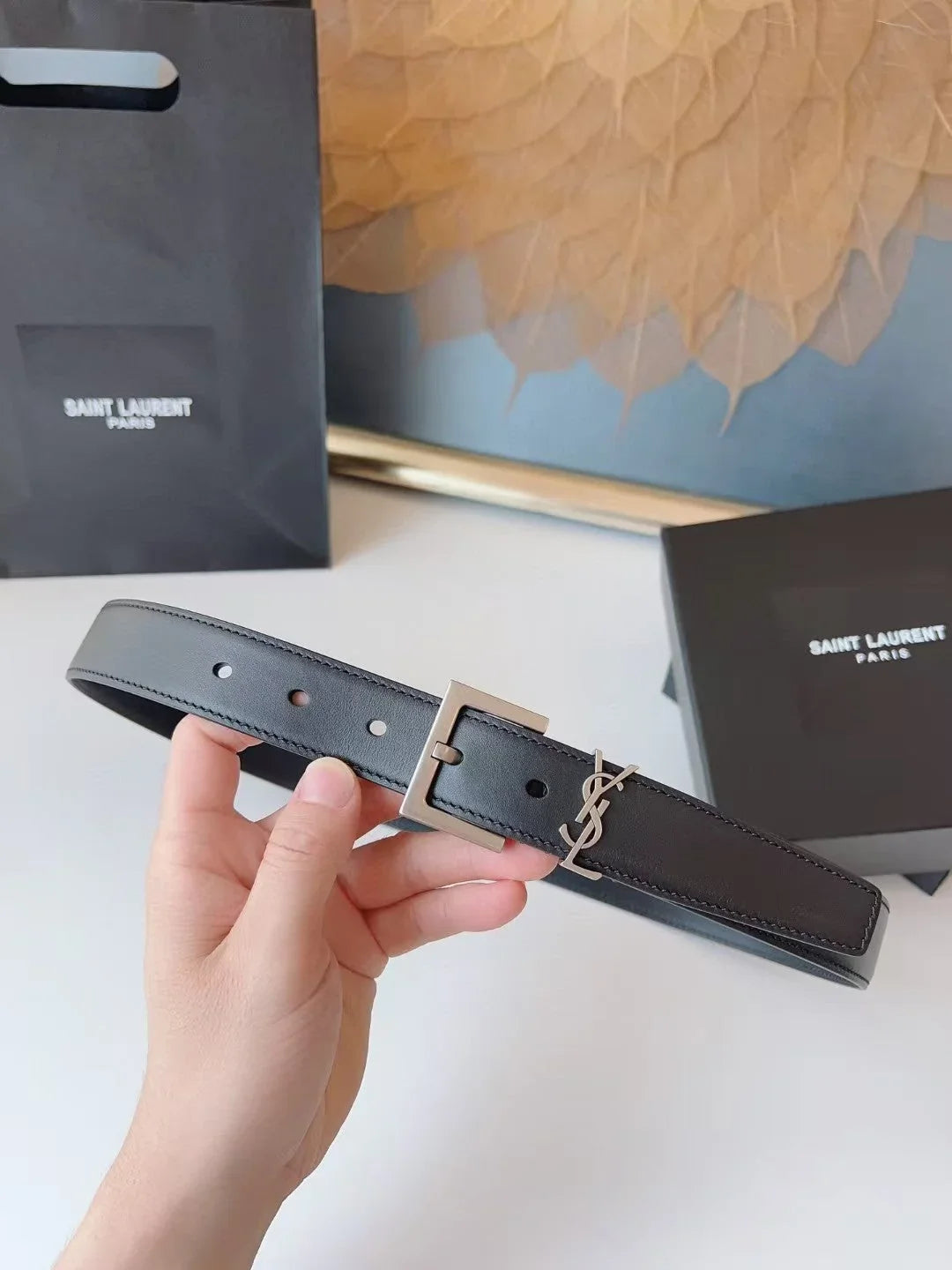Saint Laurent 2026 Cassandre Belt 30mm Black Silver Leather