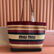 Miu Miu 2026 Striped Tote Bag 40cm Multicolor Woven Raffia-Effect
