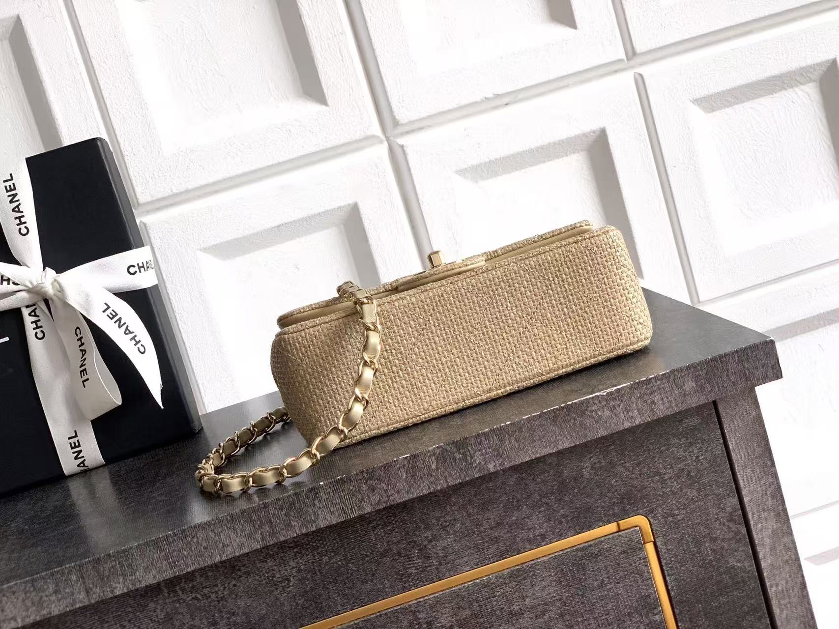 Chanel 2026 Classic Bag 20cm Beige Raffia Leather