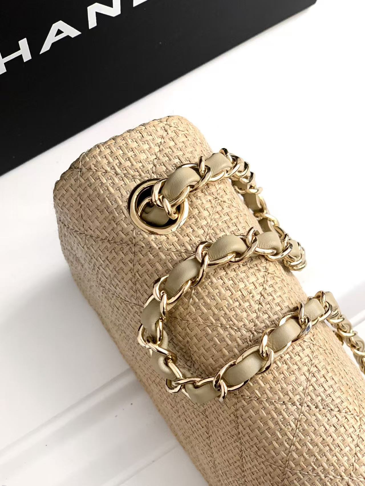 Chanel 2026 Classic Bag 20cm Beige Raffia Leather